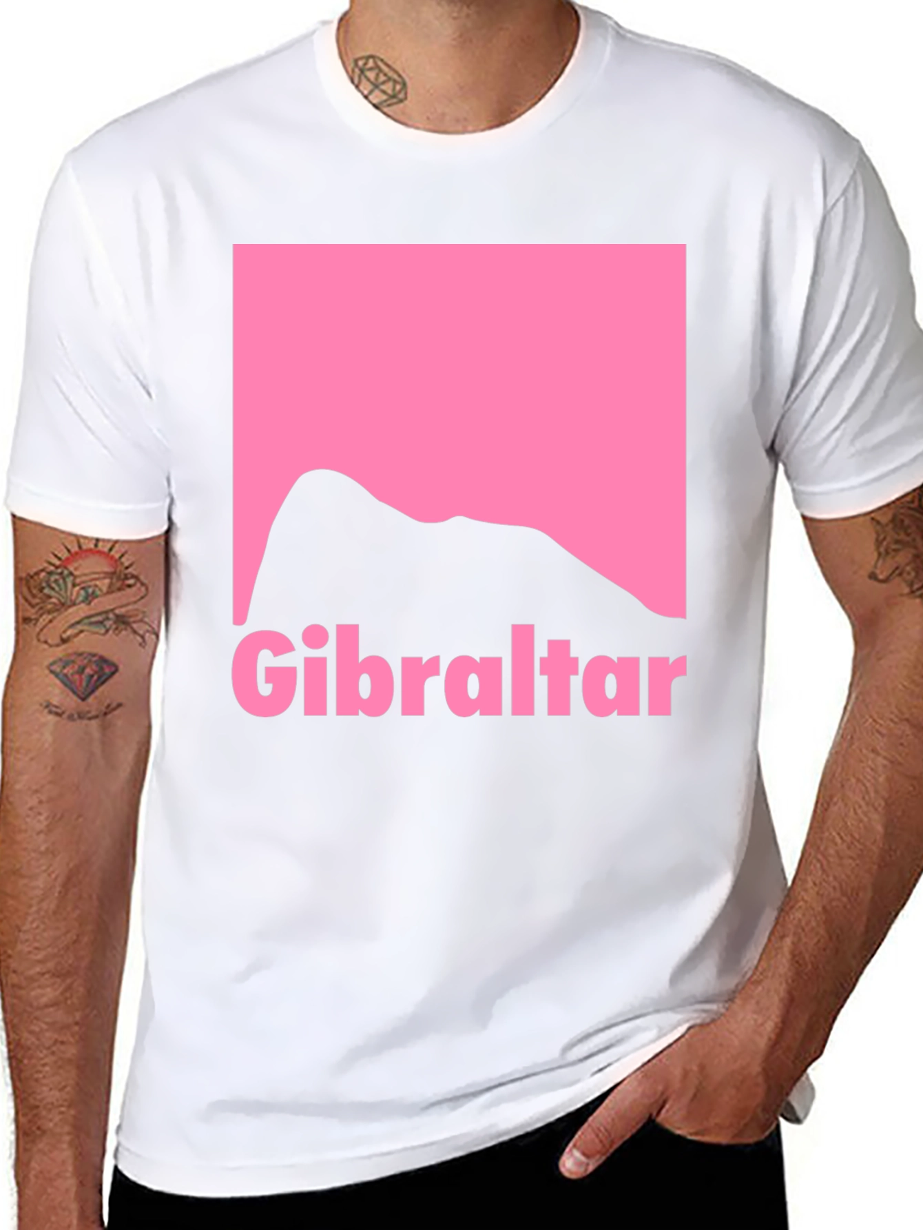 Gibraltar Rock Silhouette T-Shirt - Pink Graphic Print