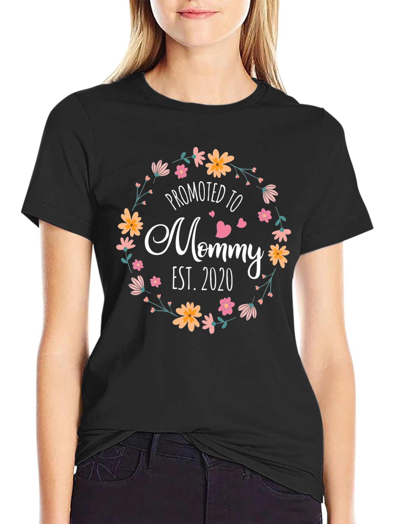 Promoted to Mommy Est. 2020 Floral T-Shirt