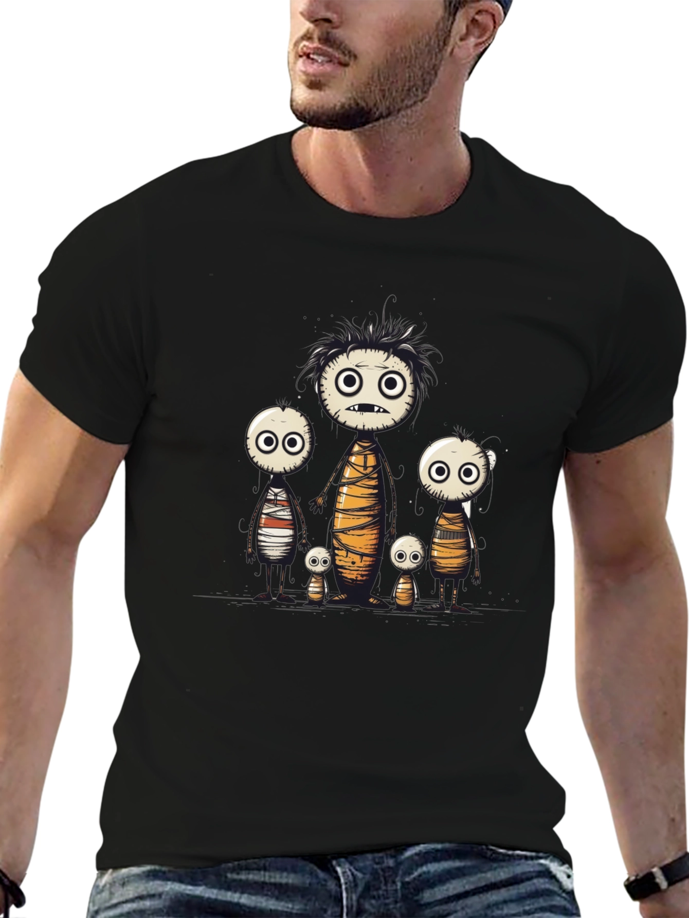 Cartoon Mummy Family Black T-Shirt