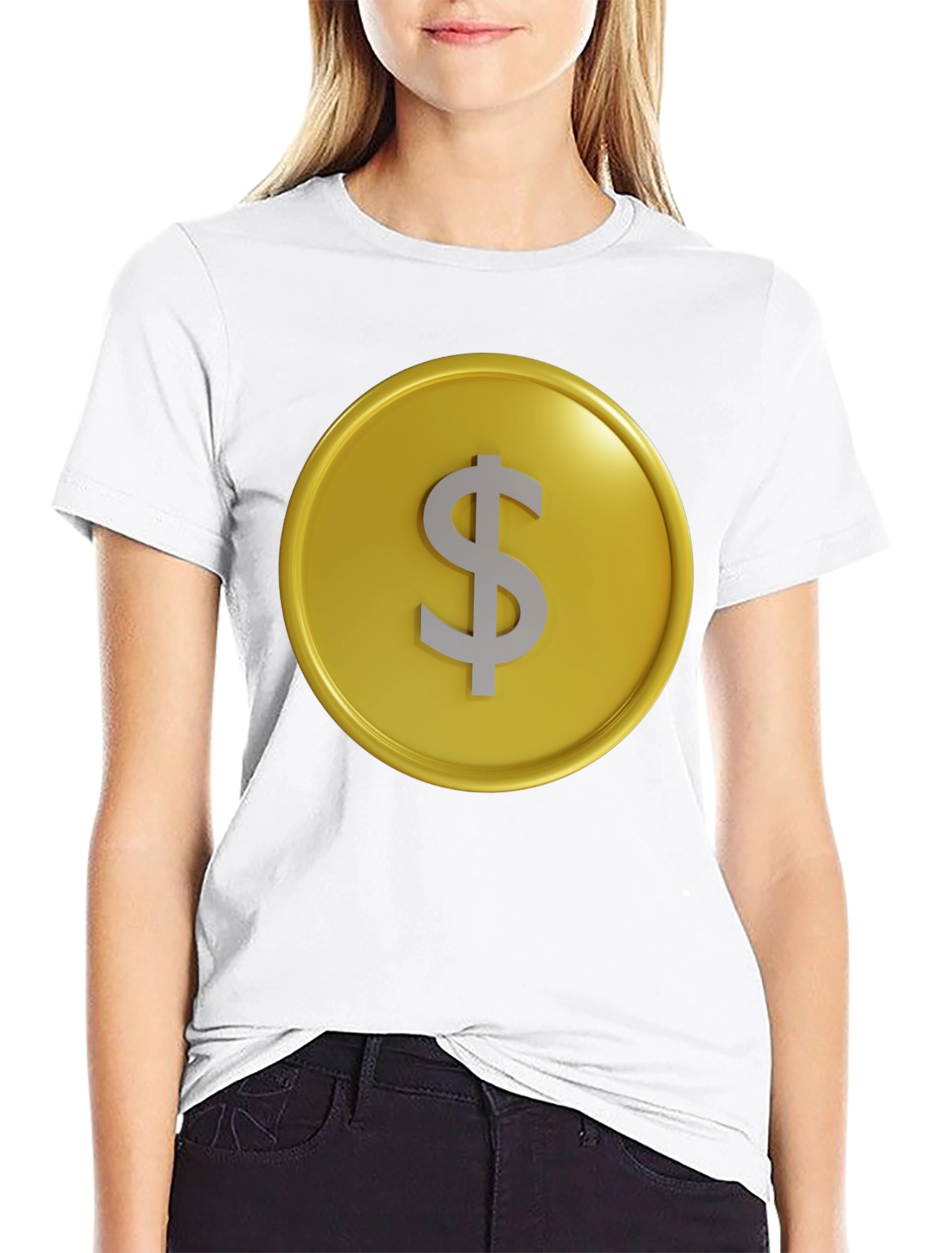Gold Coin Dollar Sign Graphic Tee - Black T-Shirt