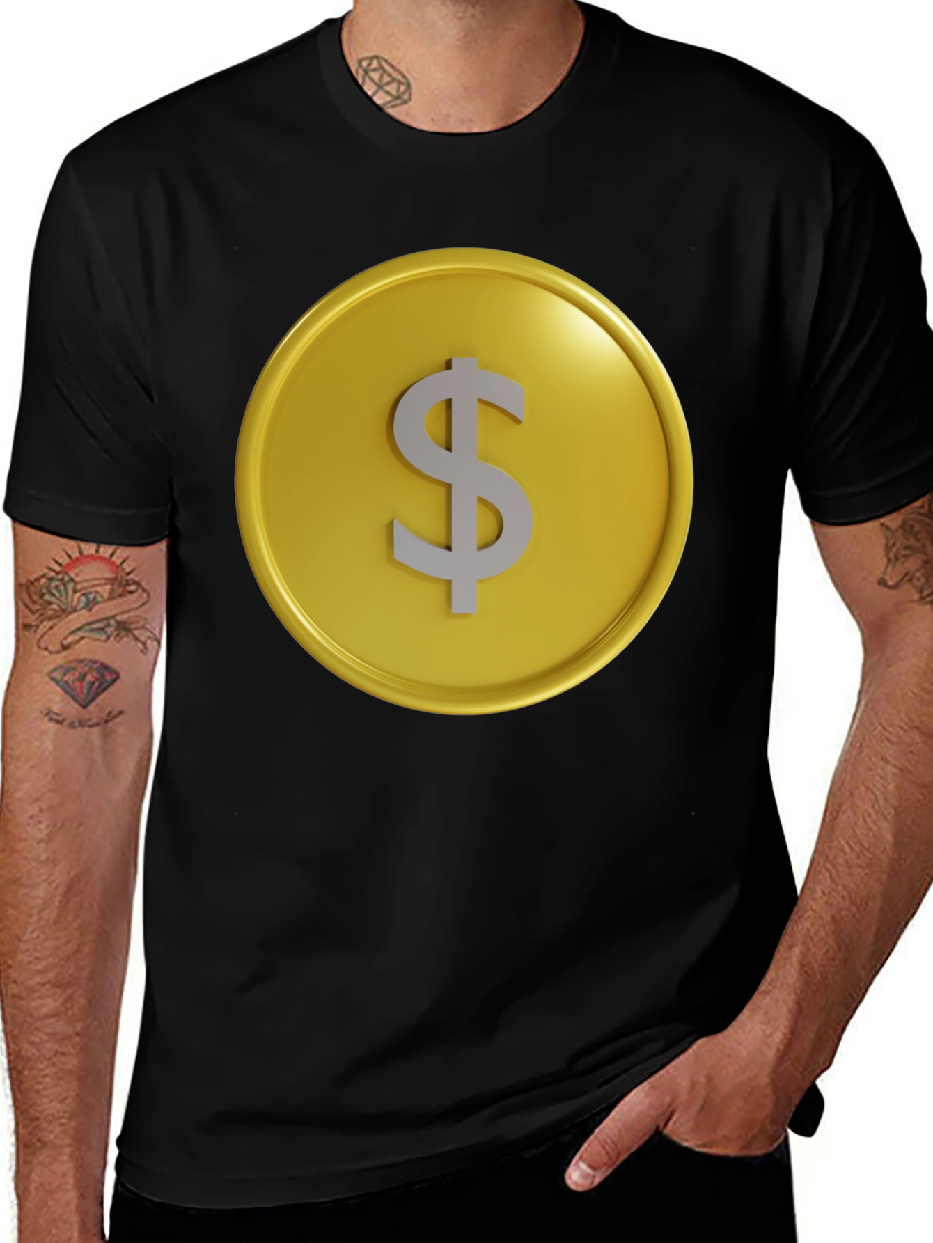 Gold Coin Dollar Sign Graphic Tee - Black T-Shirt