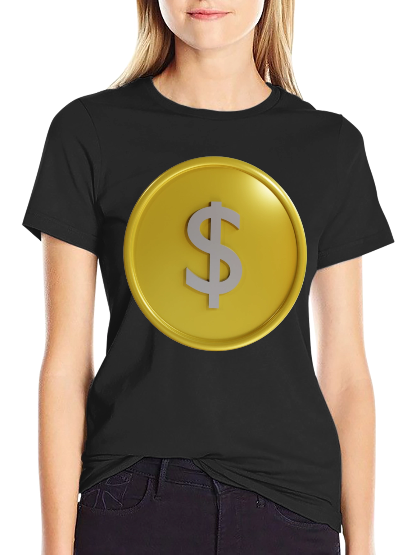 Gold Coin Dollar Sign Graphic Tee - Black T-Shirt