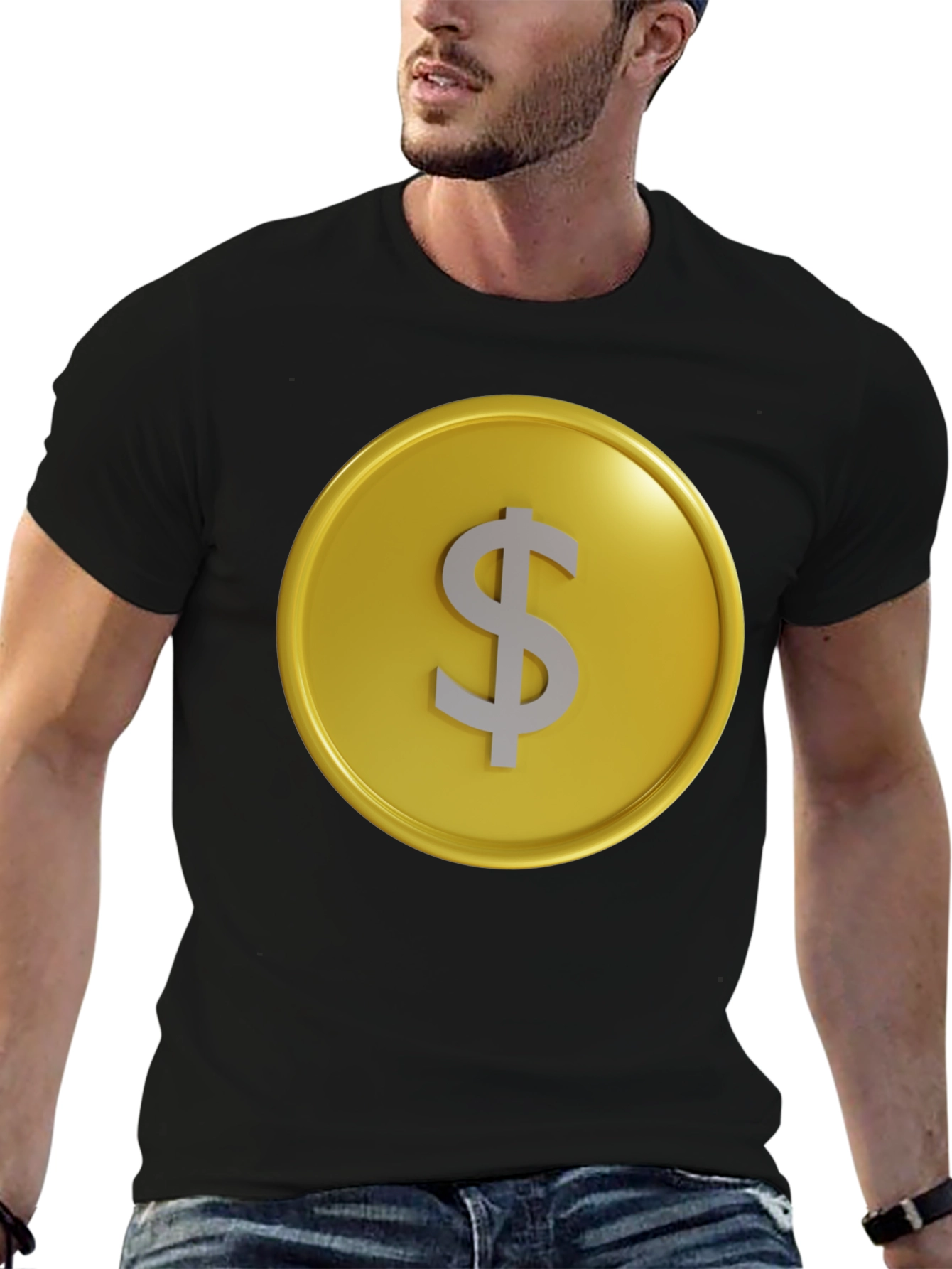 Gold Coin Dollar Sign Graphic Tee - Black T-Shirt
