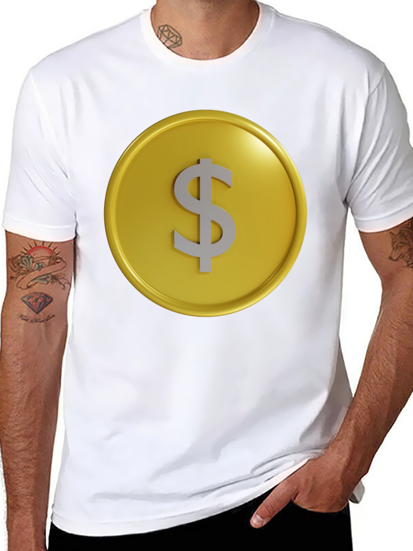 Gold Coin Dollar Sign Graphic Tee - Black T-Shirt