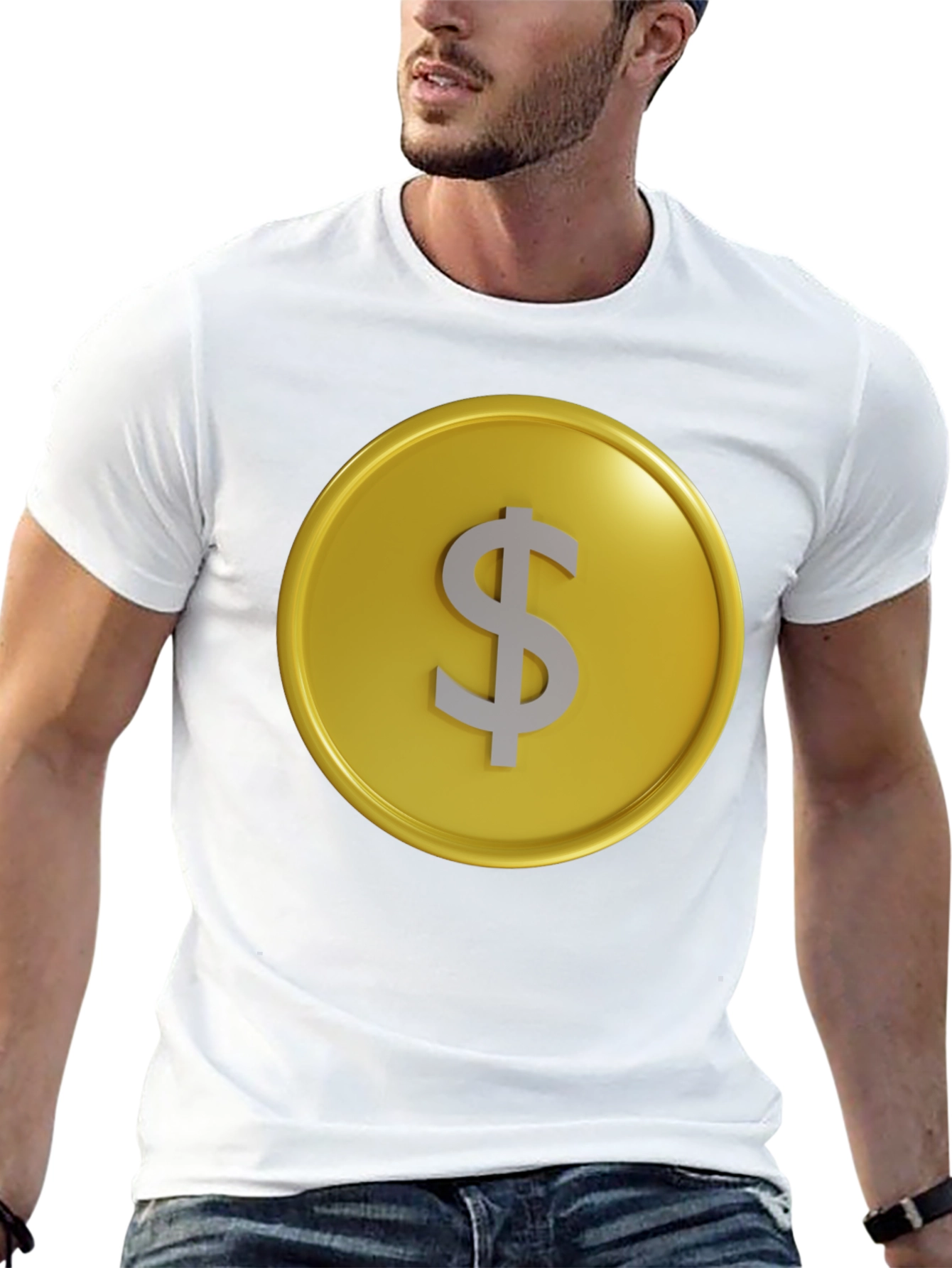 Gold Coin Dollar Sign Graphic Tee - Black T-Shirt