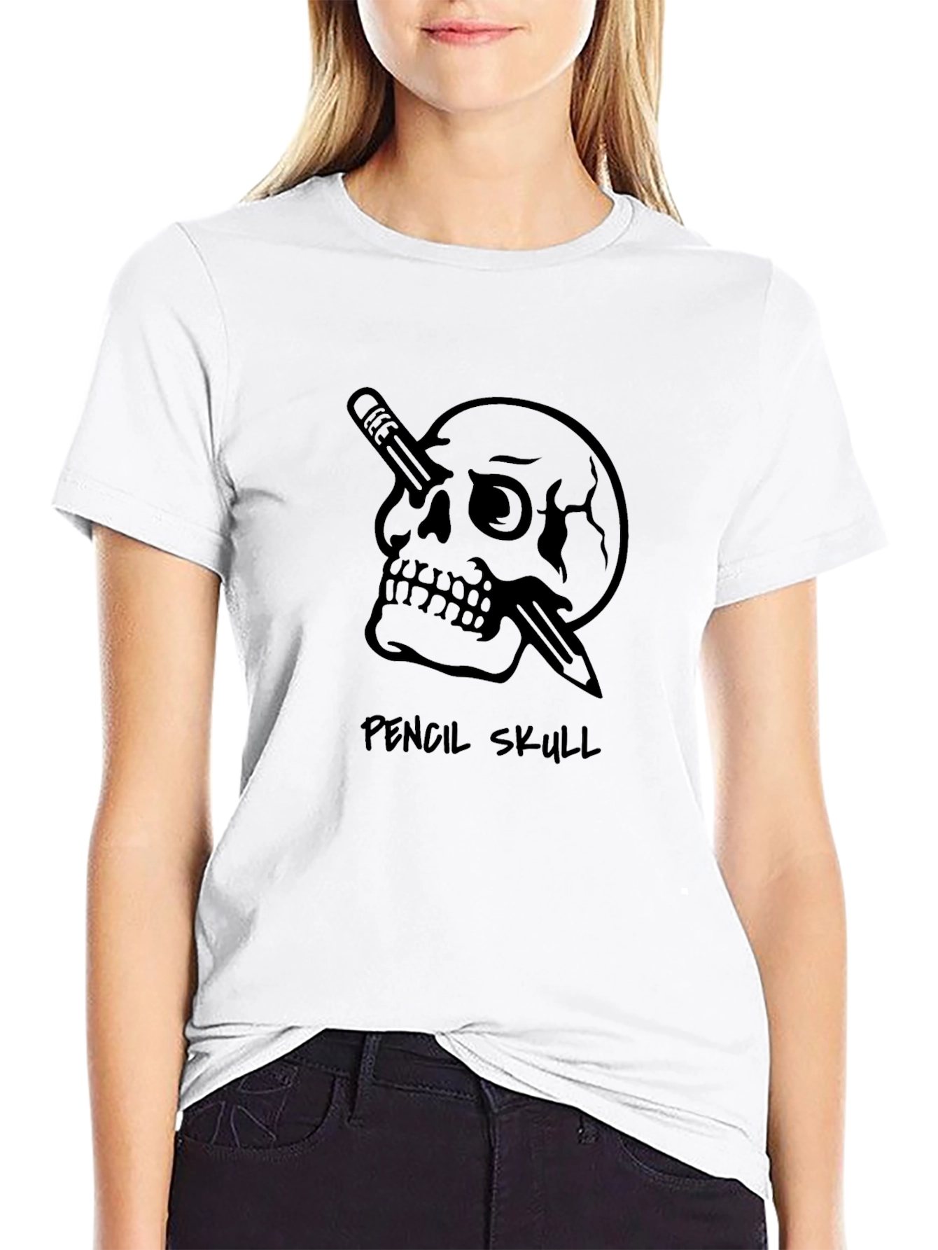 Pencil Skull Graphic T-Shirt - Black