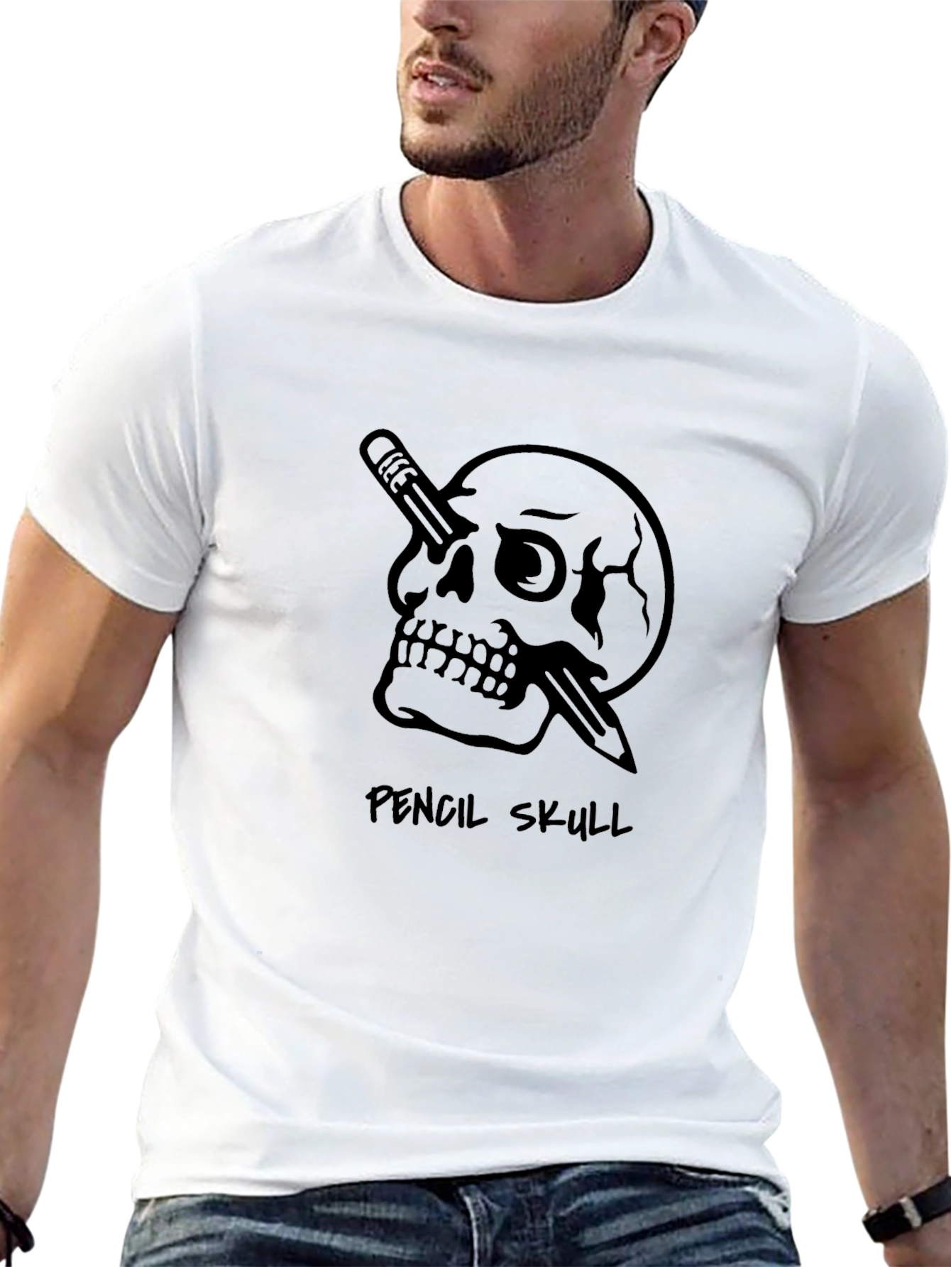 Pencil Skull Graphic T-Shirt - Black