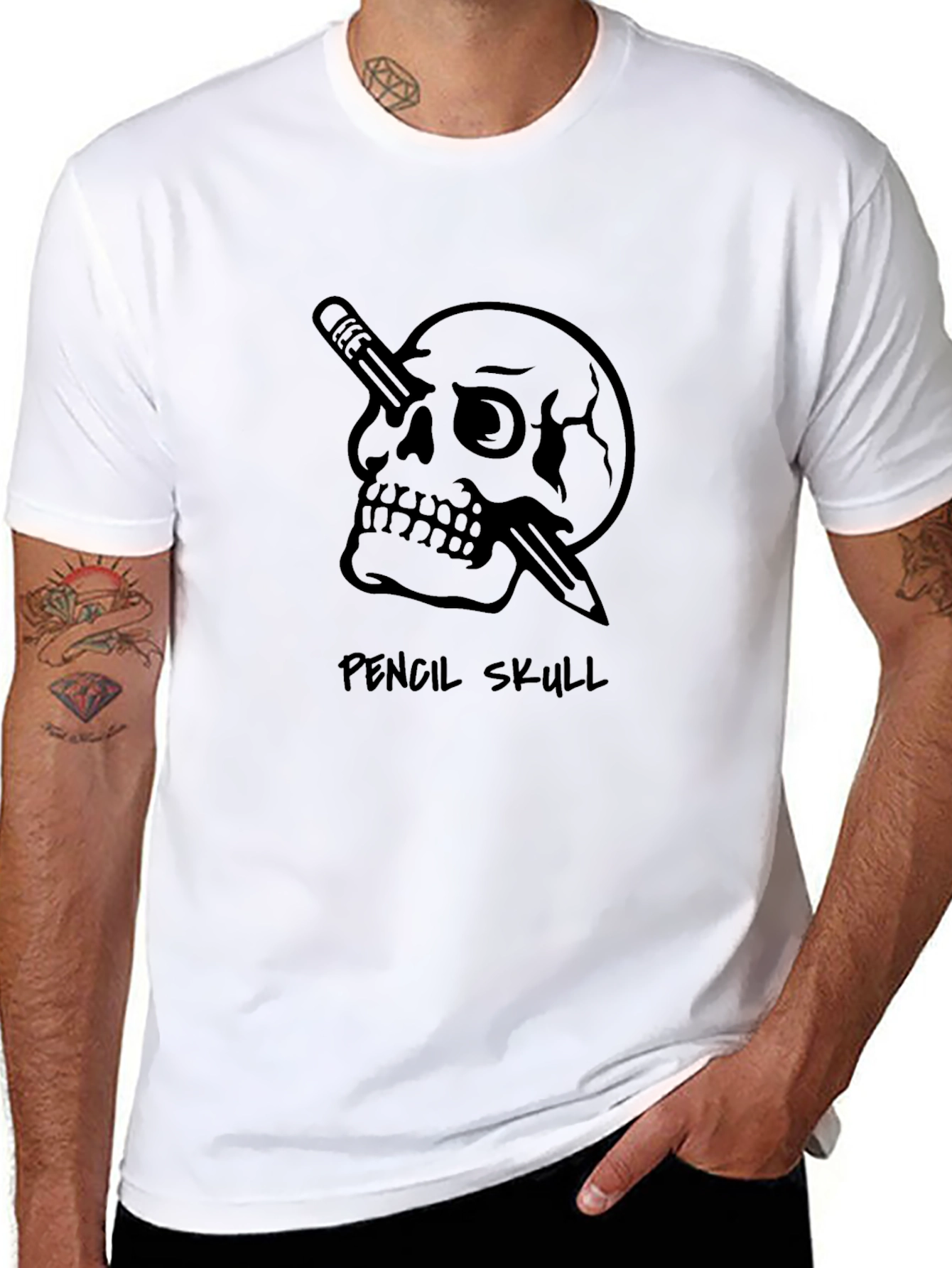 Pencil Skull Graphic T-Shirt - Black