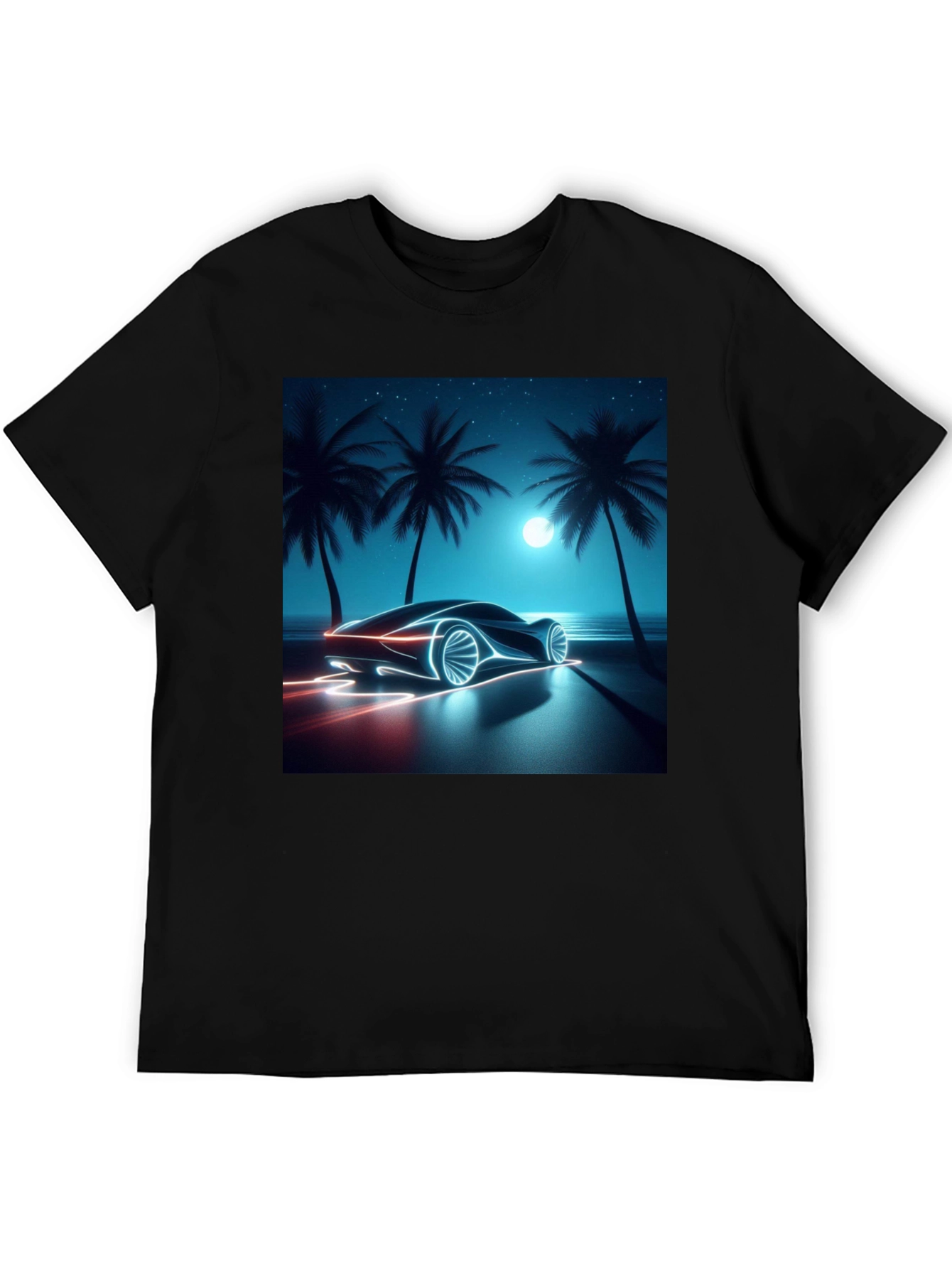 Neon Car Graphic Tee - Black Cotton T-Shirt