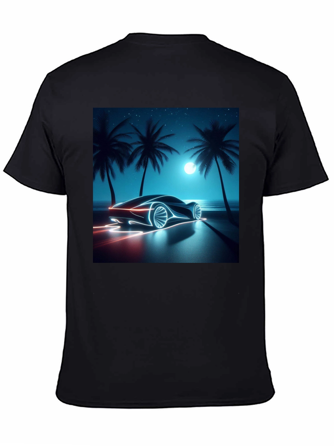 Neon Car Graphic Tee - Black Cotton T-Shirt