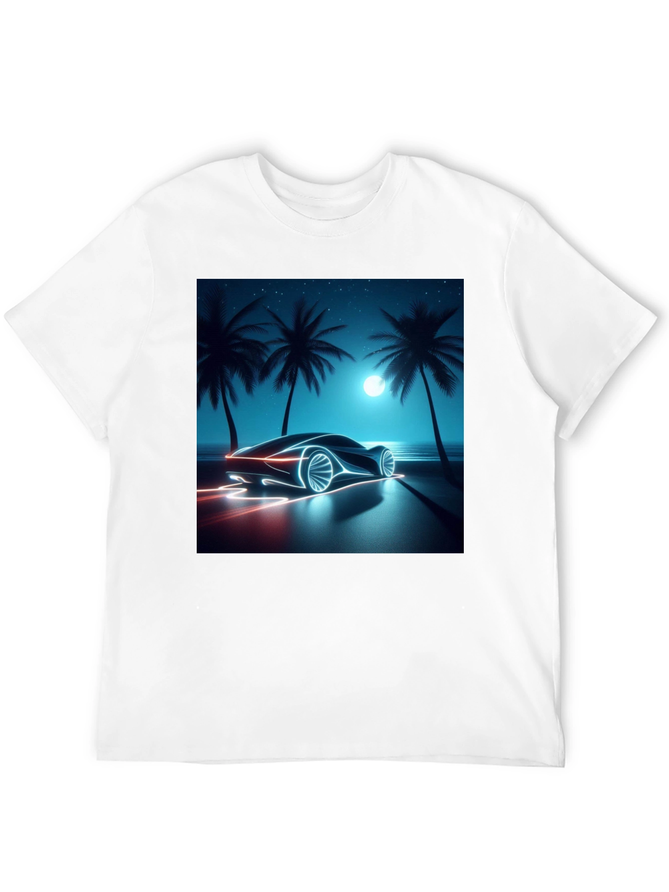 Neon Car Graphic Tee - Black Cotton T-Shirt