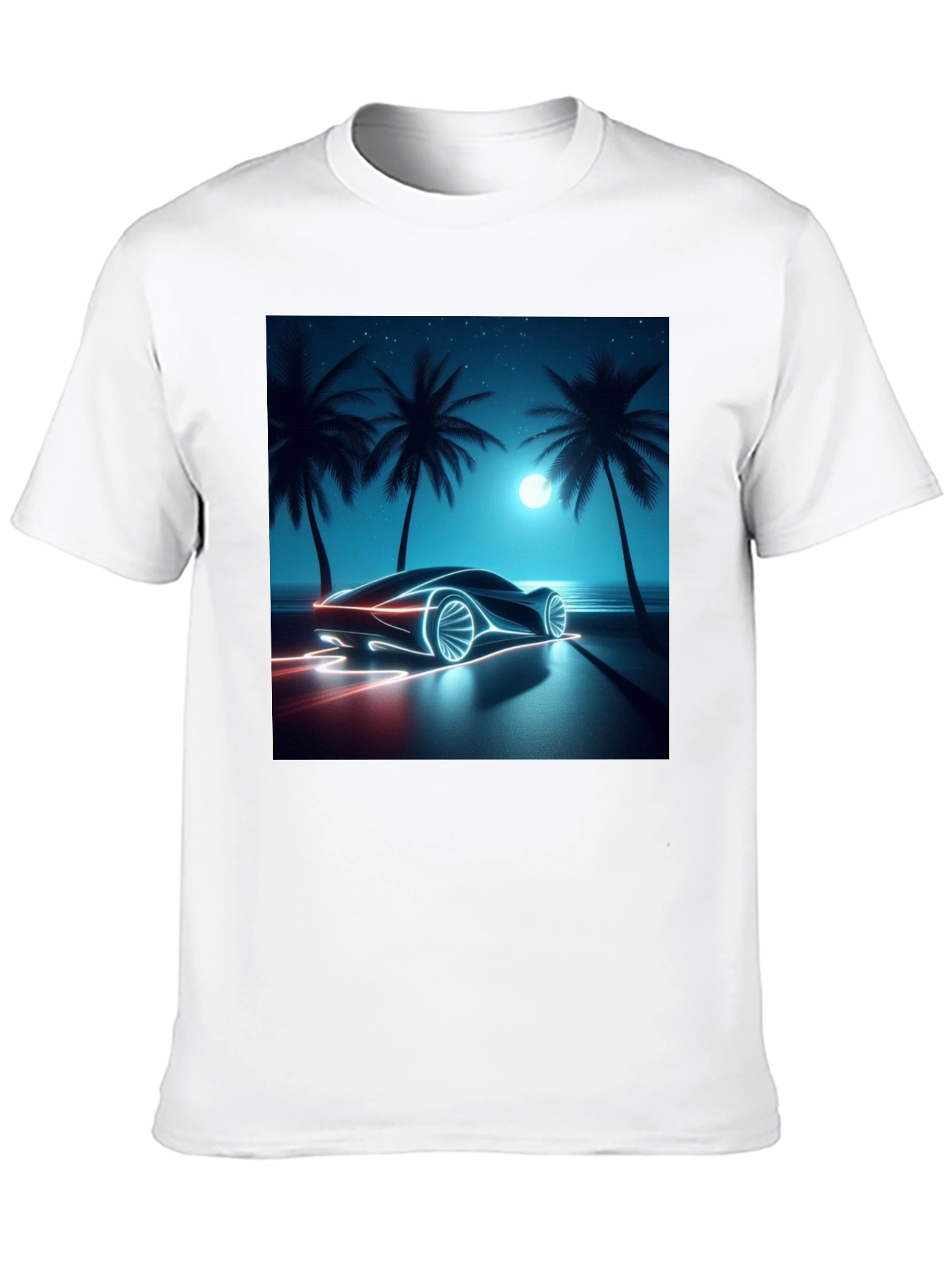 Neon Car Graphic Tee - Black Cotton T-Shirt