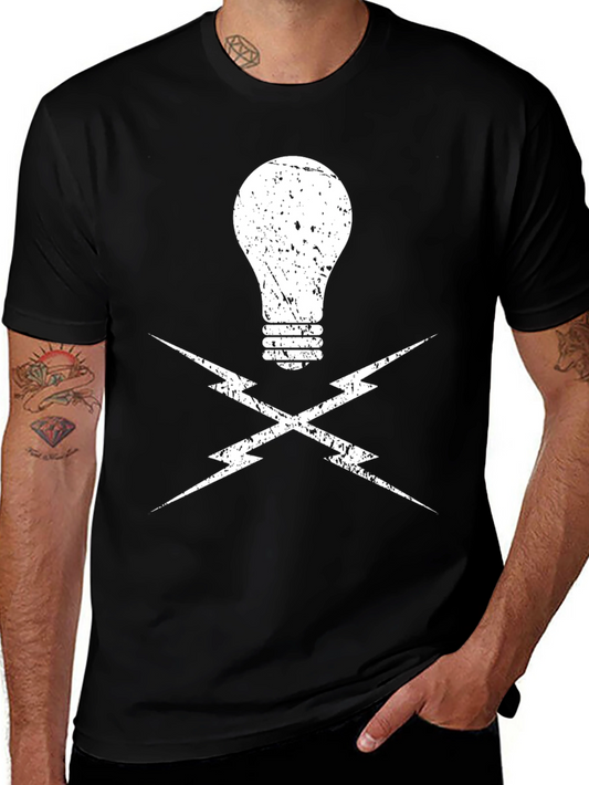 Electrician Light Bulb and Lightning Bolt Black T-Shirt