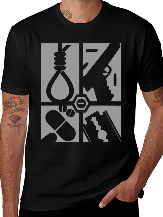 Graphic Tee - Suicide Methods Motif - Black