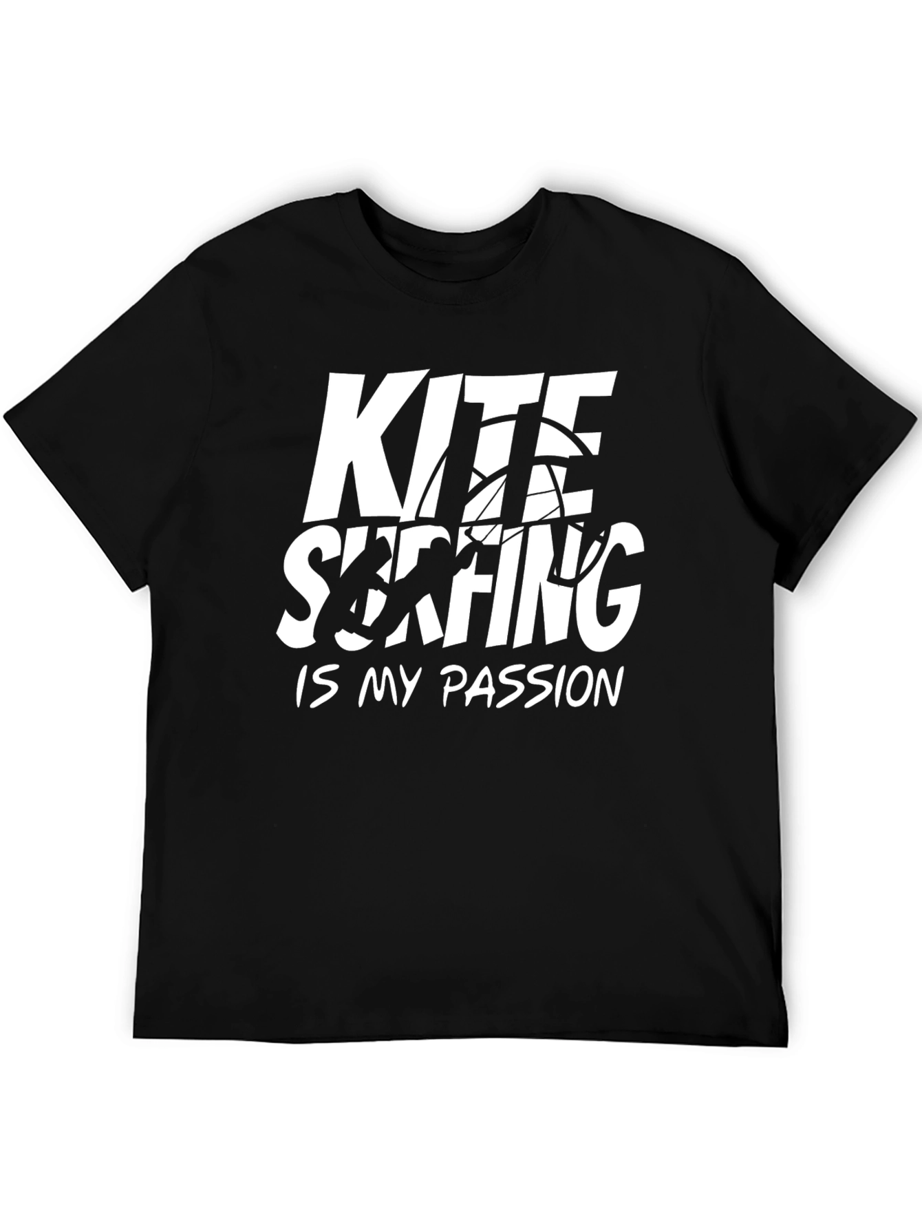 Kite Surfing Passion Tee - Black Cotton T-Shirt