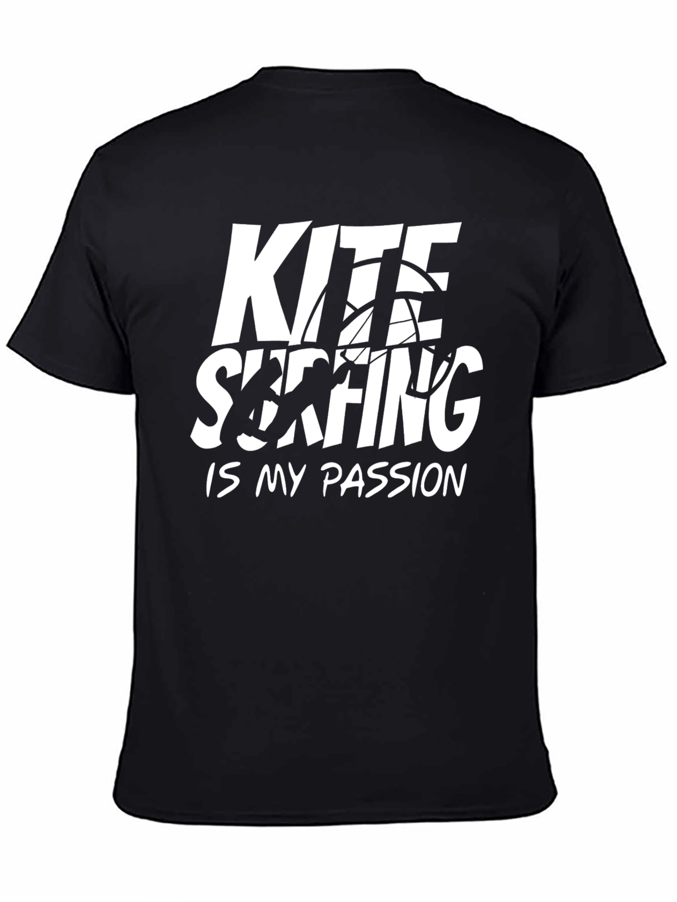 Kite Surfing Passion Tee - Black Cotton T-Shirt