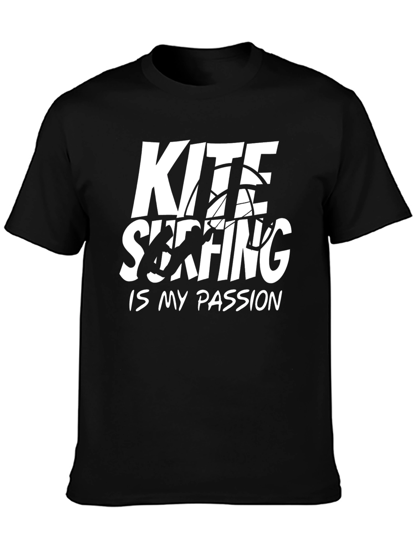 Kite Surfing Passion Tee - Black Cotton T-Shirt
