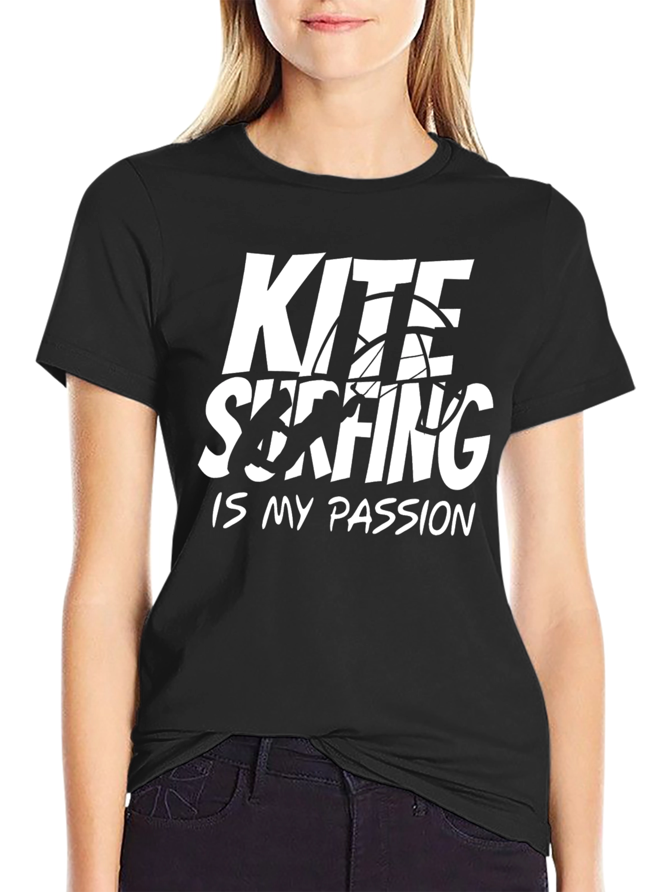 Kite Surfing Passion Tee - Black Cotton T-Shirt