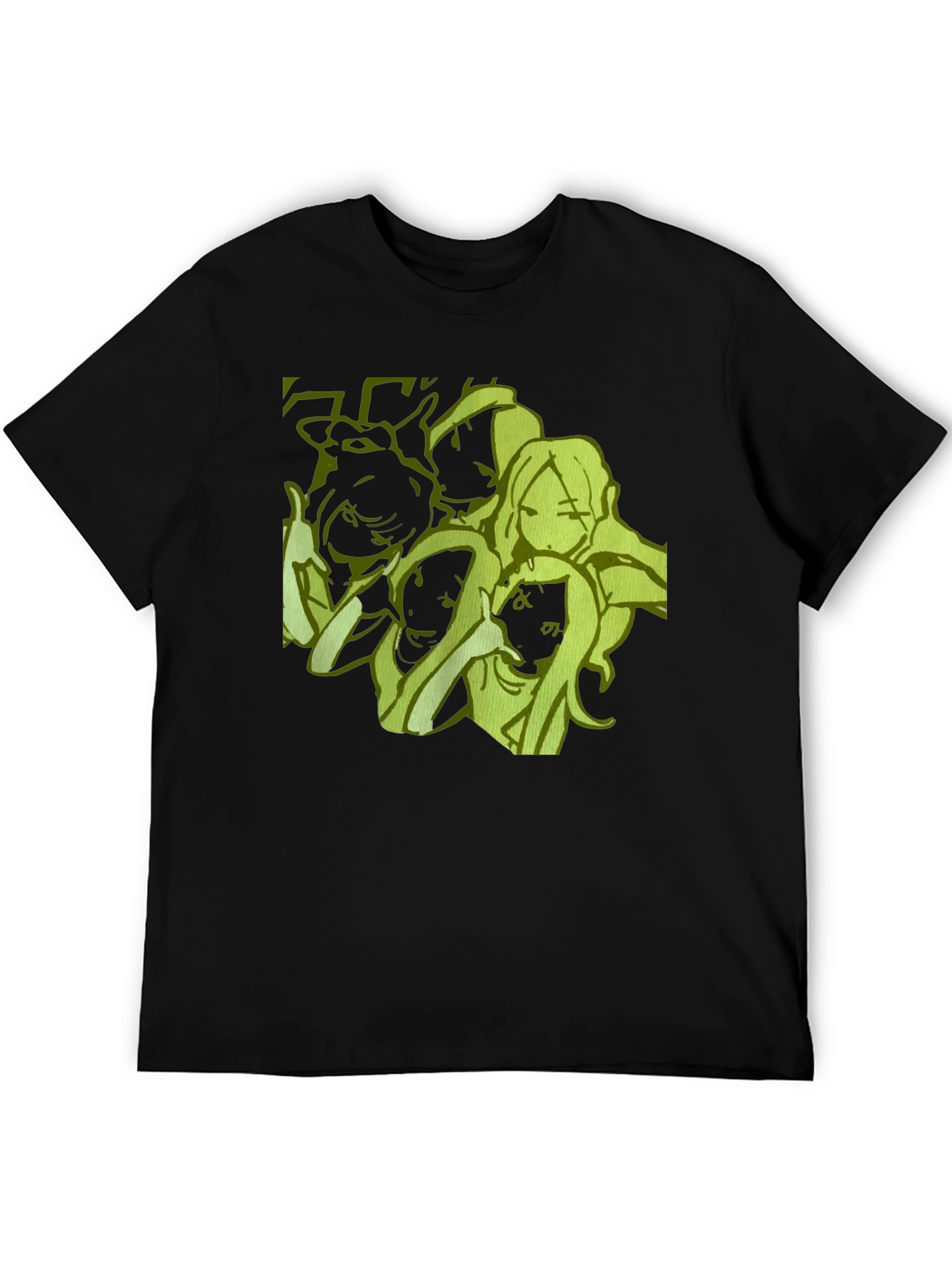 Anime Girls Graphic Tee - Black Cotton Casual T-Shirt