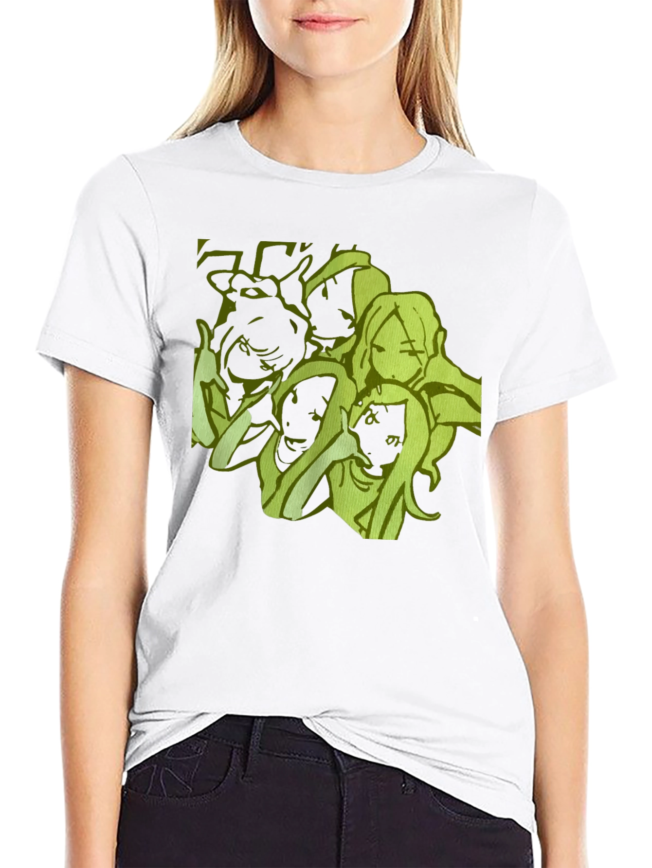 Anime Girls Graphic Tee - Black Cotton Casual T-Shirt
