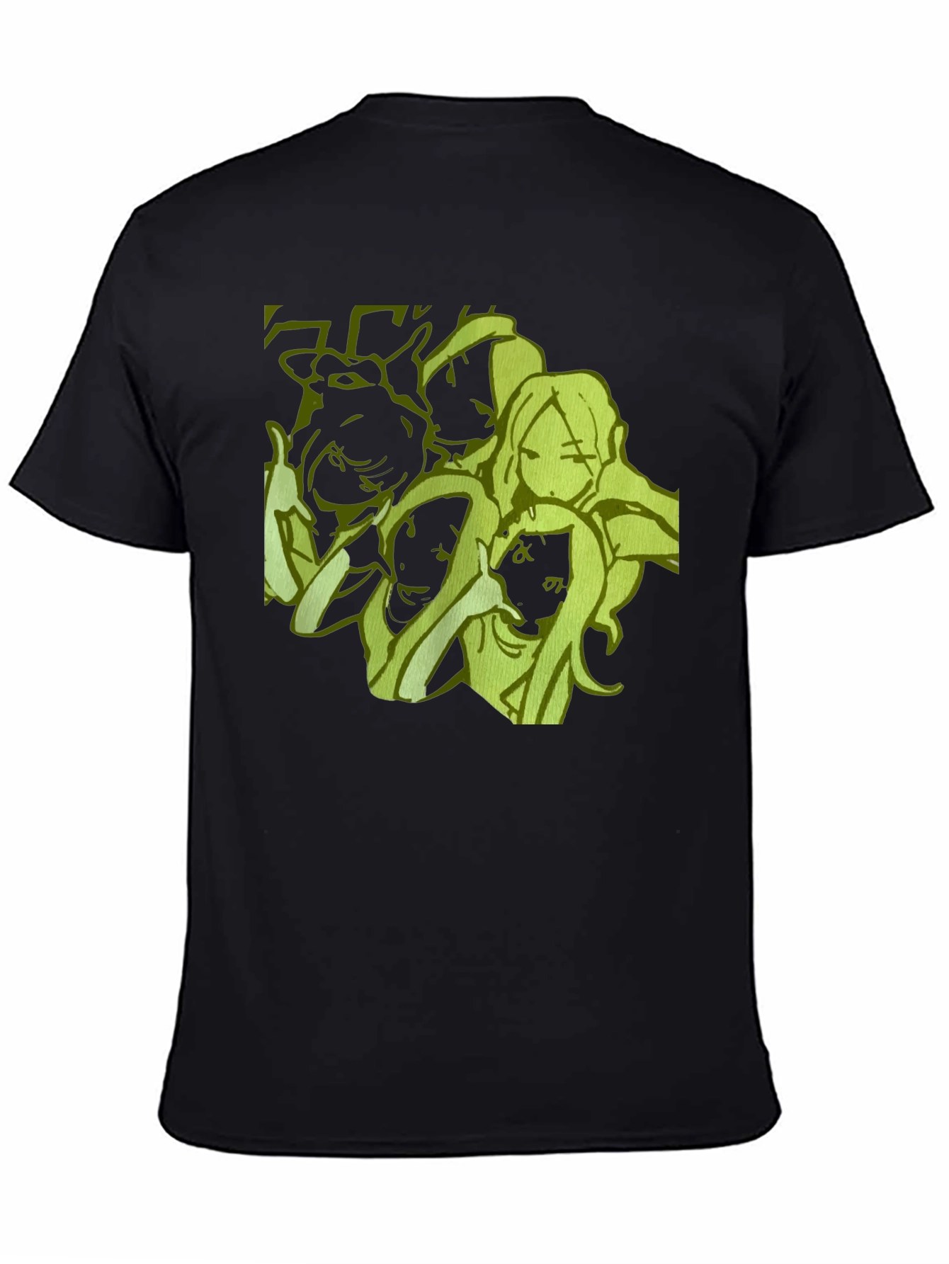 Anime Girls Graphic Tee - Black Cotton Casual T-Shirt