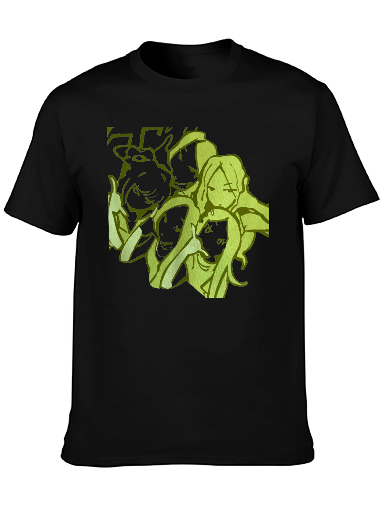 Anime Girls Graphic Tee - Black Cotton Casual T-Shirt