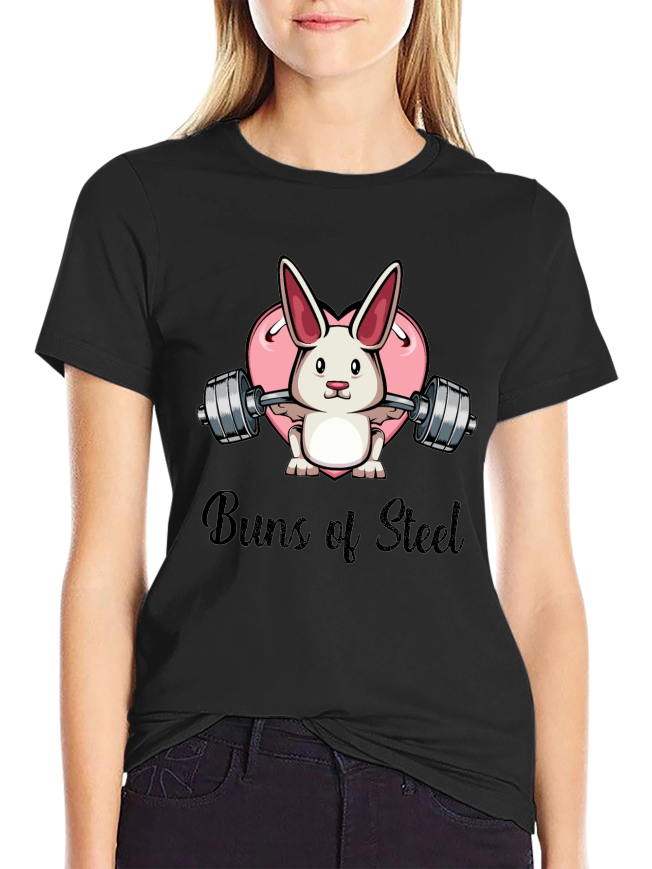 Buns of Steel Bunny Weightlifting Graphic T-Shirt