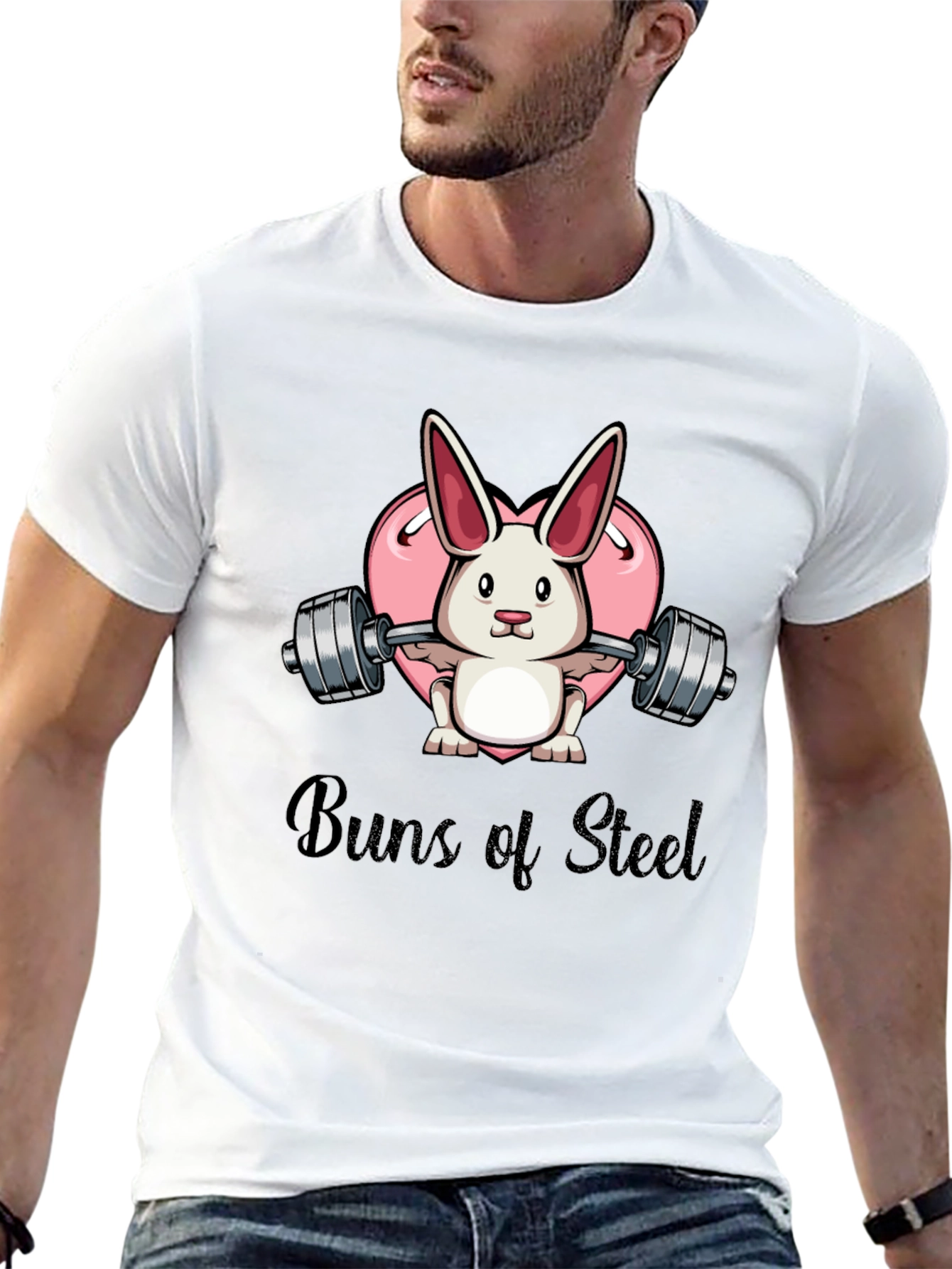 Buns of Steel Bunny Weightlifting Graphic T-Shirt