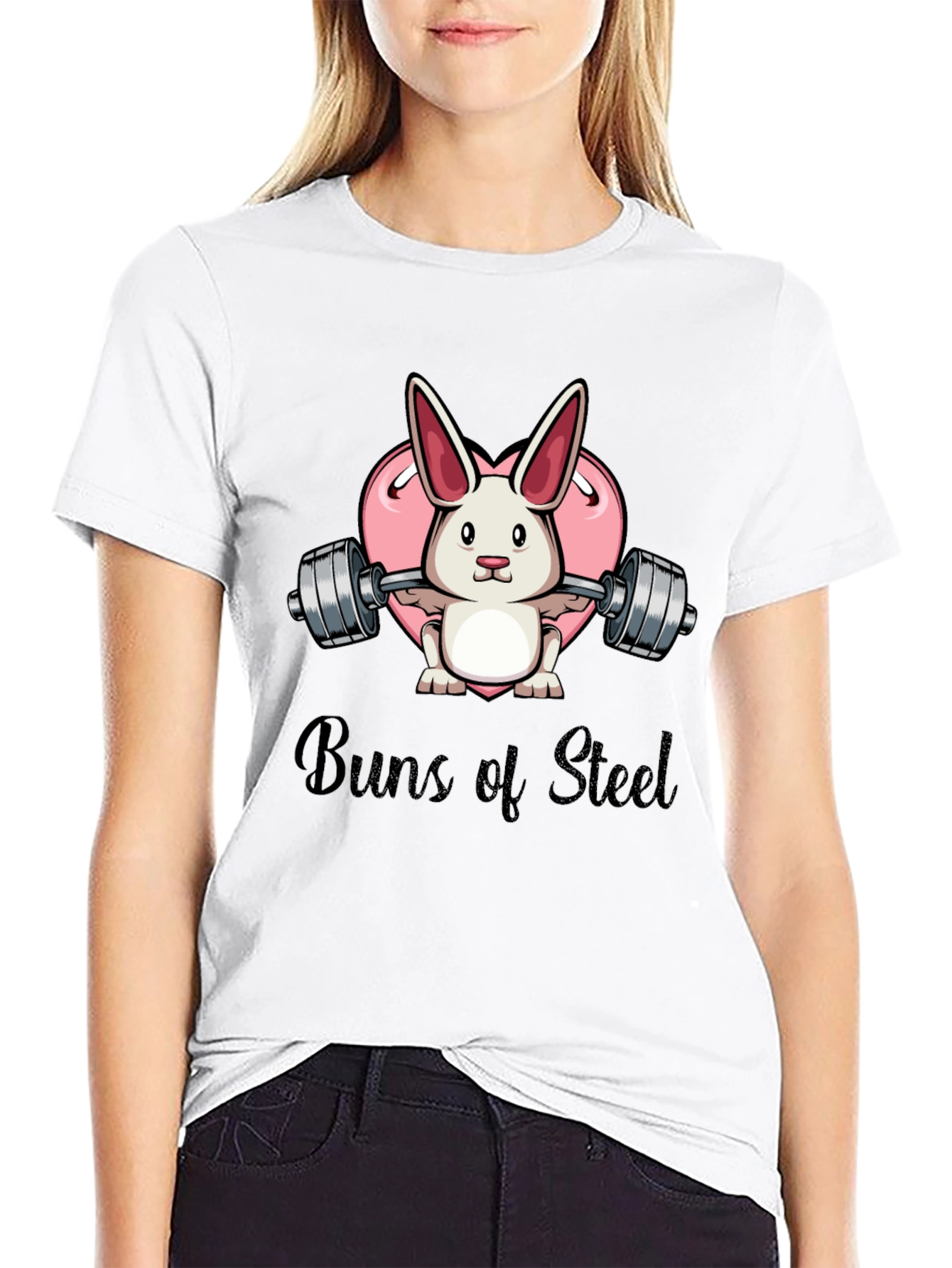 Buns of Steel Bunny Weightlifting Graphic T-Shirt