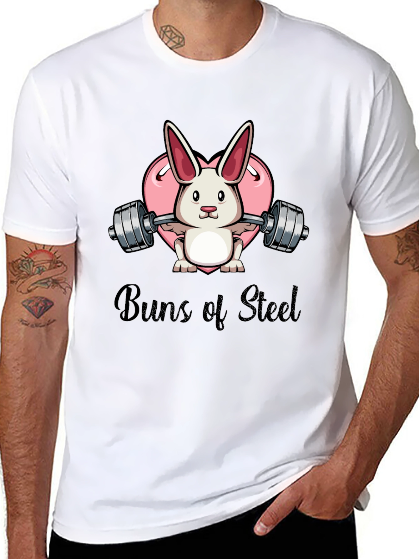 Buns of Steel Bunny Weightlifting Graphic T-Shirt