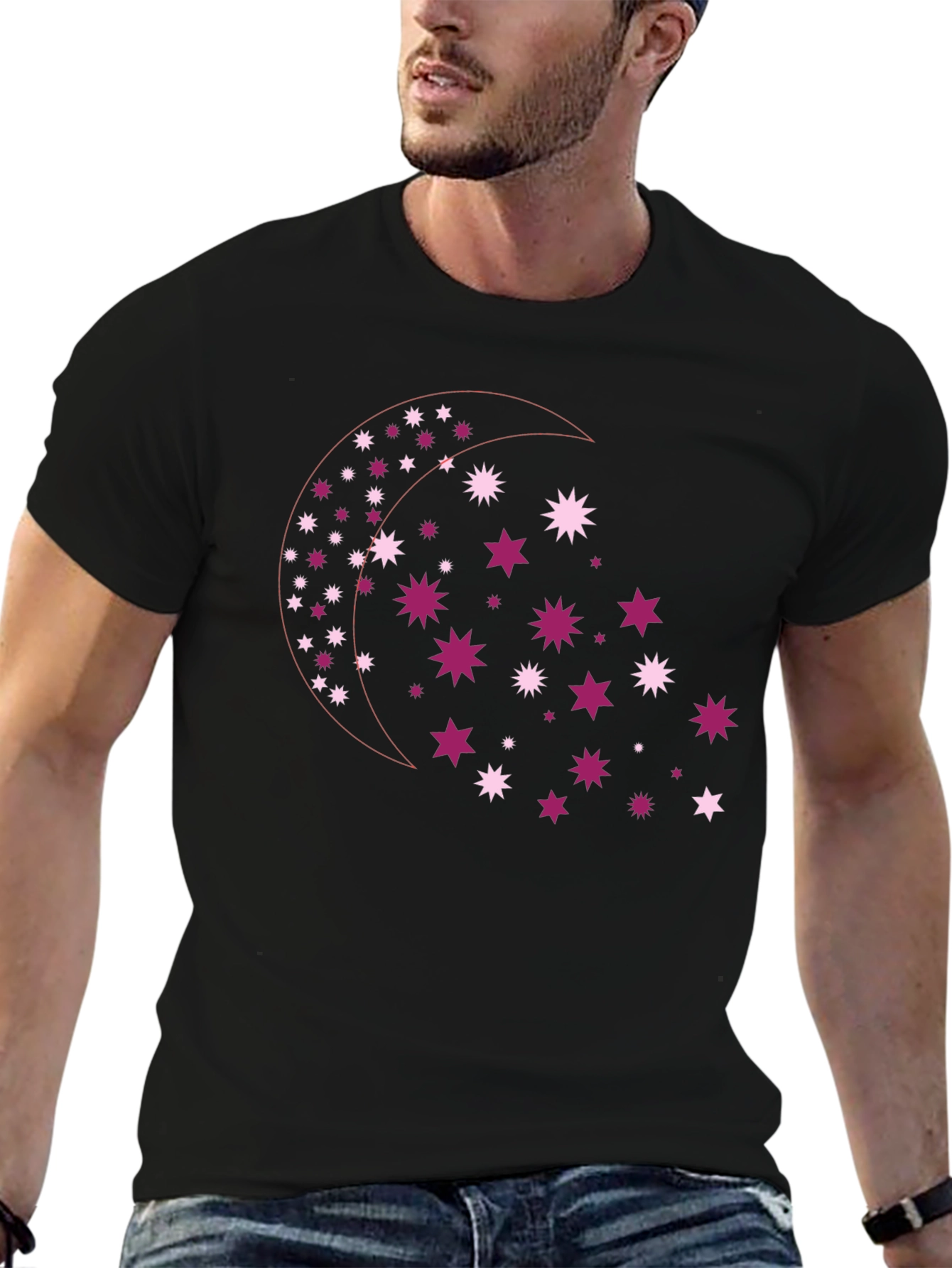 Celestial Star Moon Graphic Tee - Black