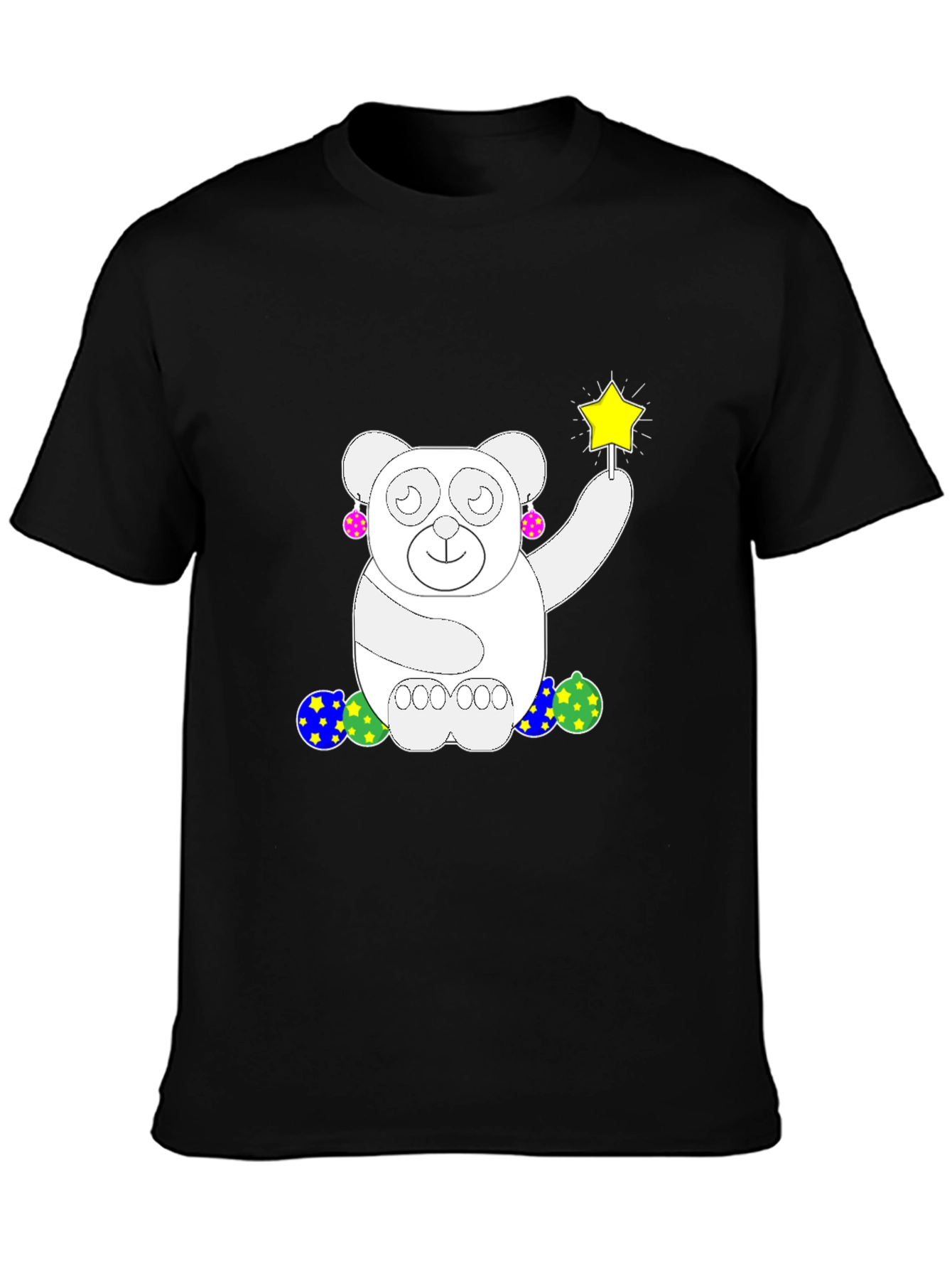 Whimsical Bear Graphic Tee - Black Cotton Comfort
