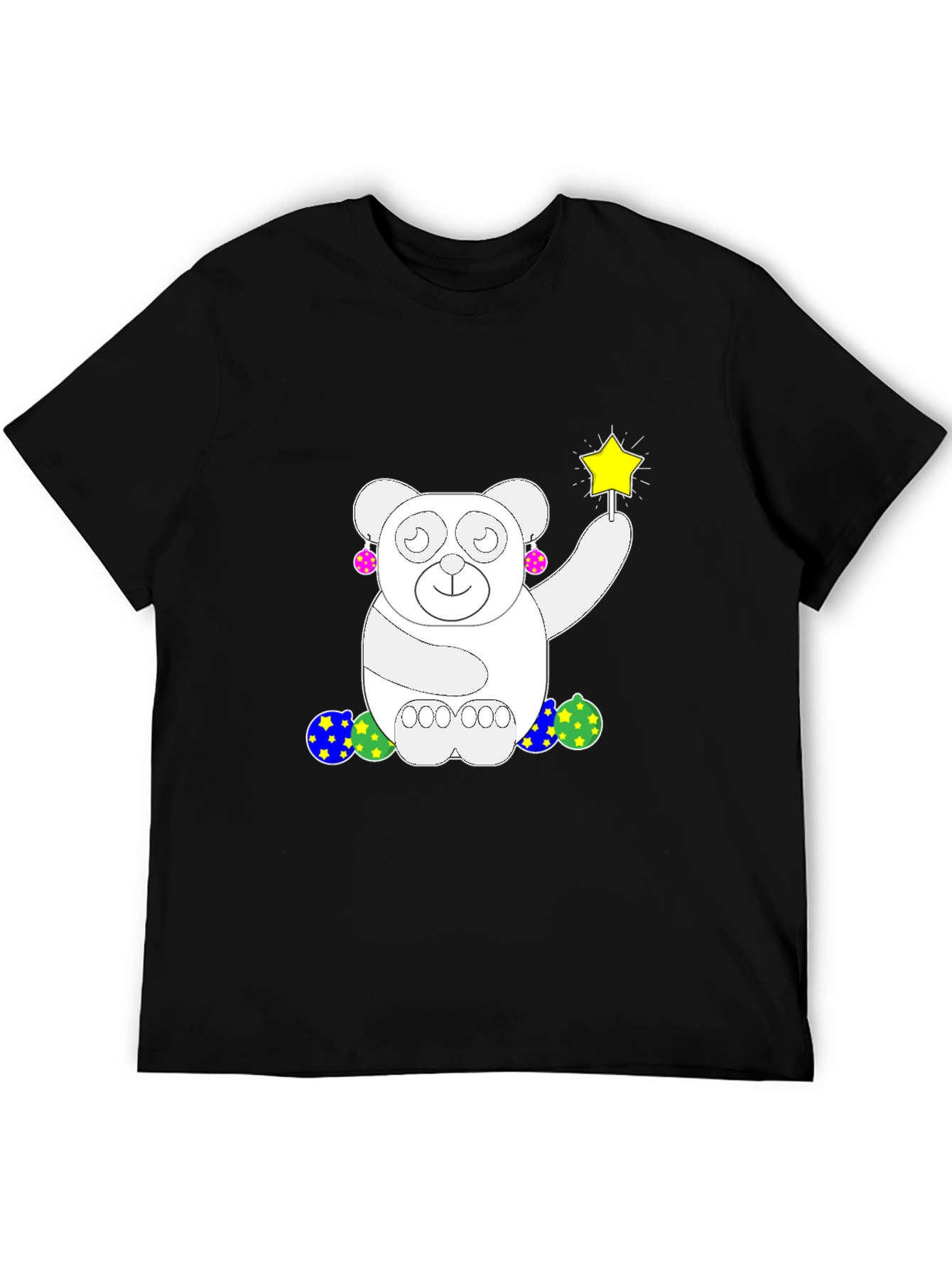 Whimsical Bear Graphic Tee - Black Cotton Comfort