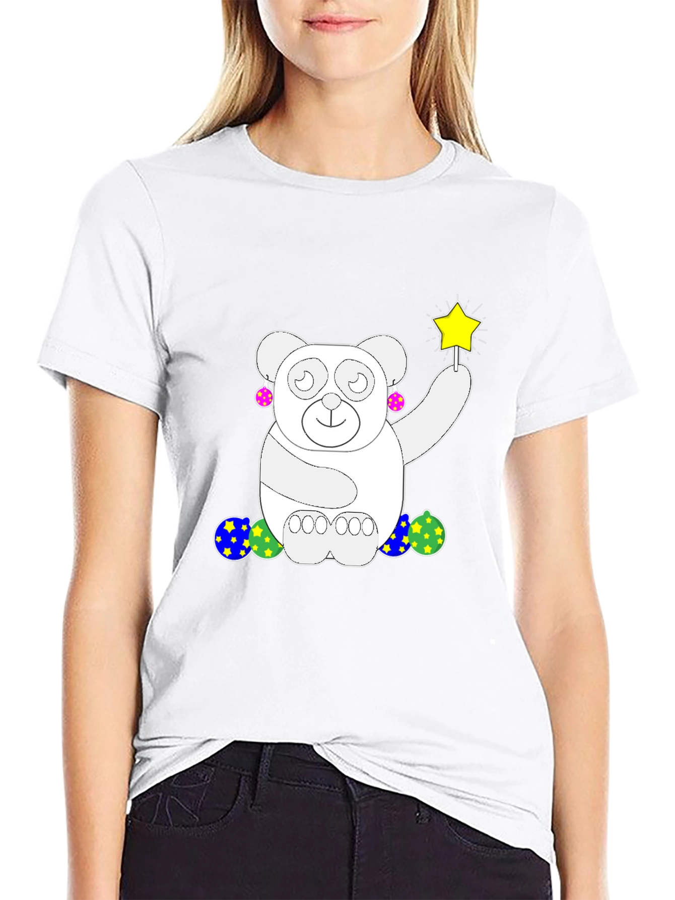 Whimsical Bear Graphic Tee - Black Cotton Comfort