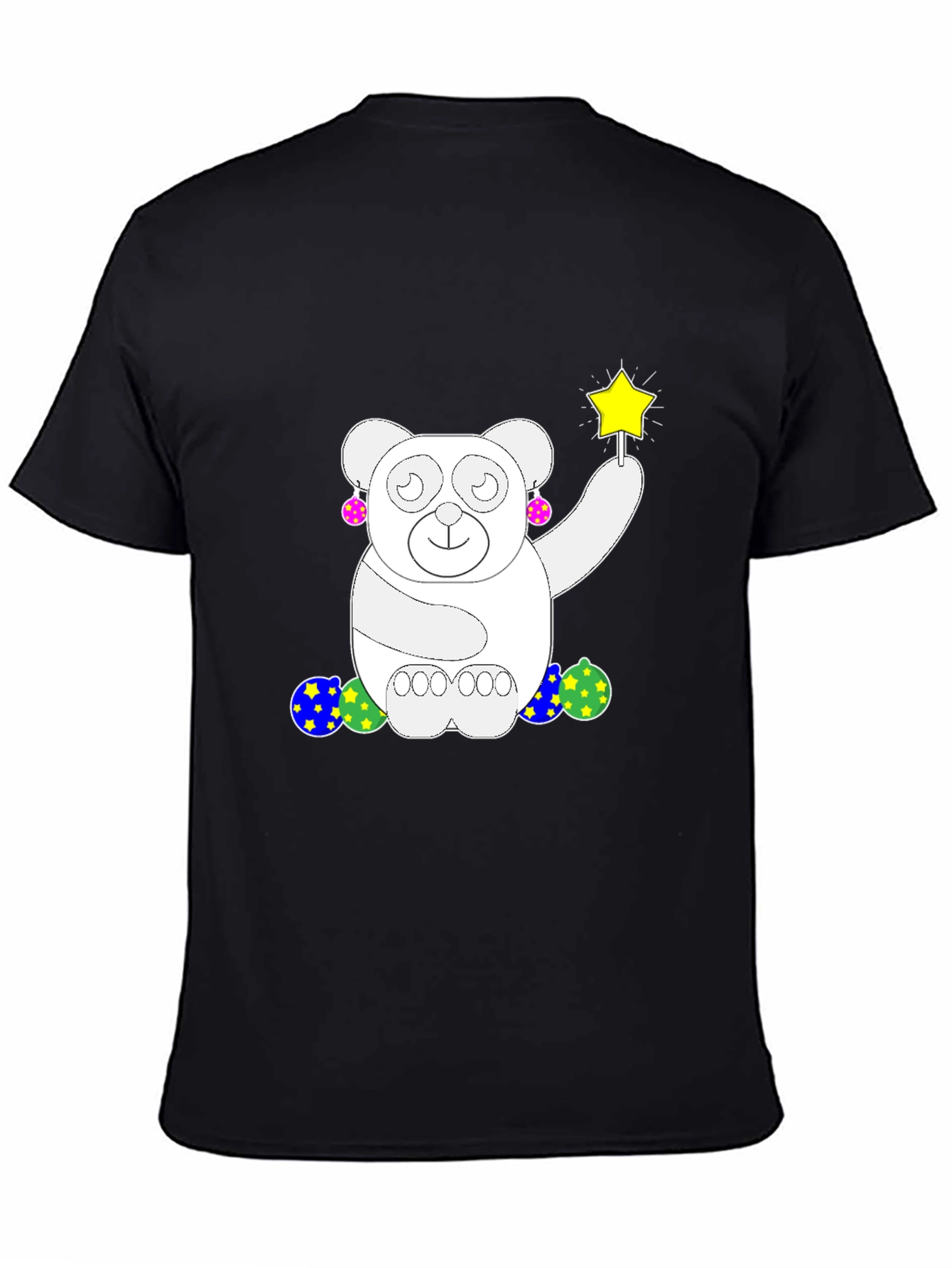 Whimsical Bear Graphic Tee - Black Cotton Comfort