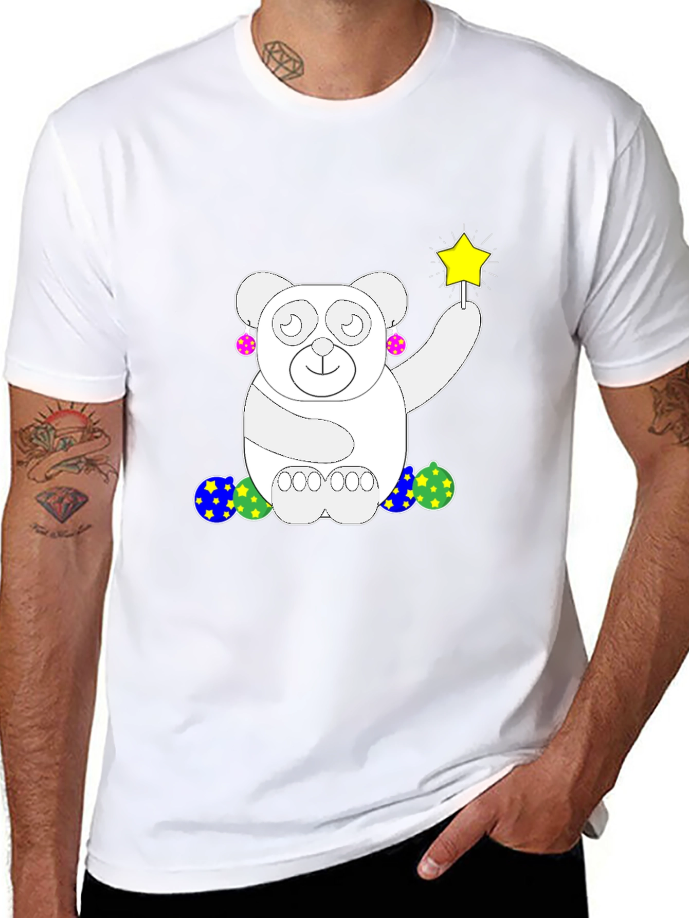 Whimsical Bear Graphic Tee - Black Cotton Comfort