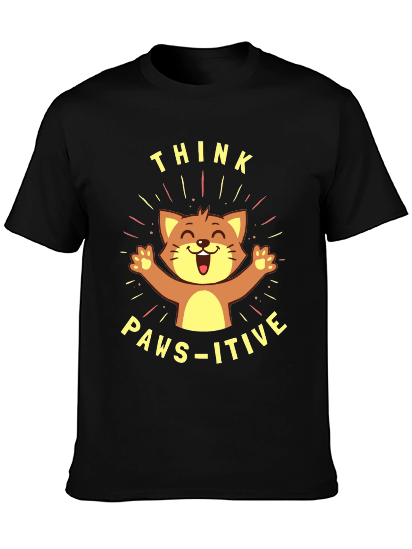 Think Paws-itive Cat Graphic Tee - Black Cotton T-Shirt