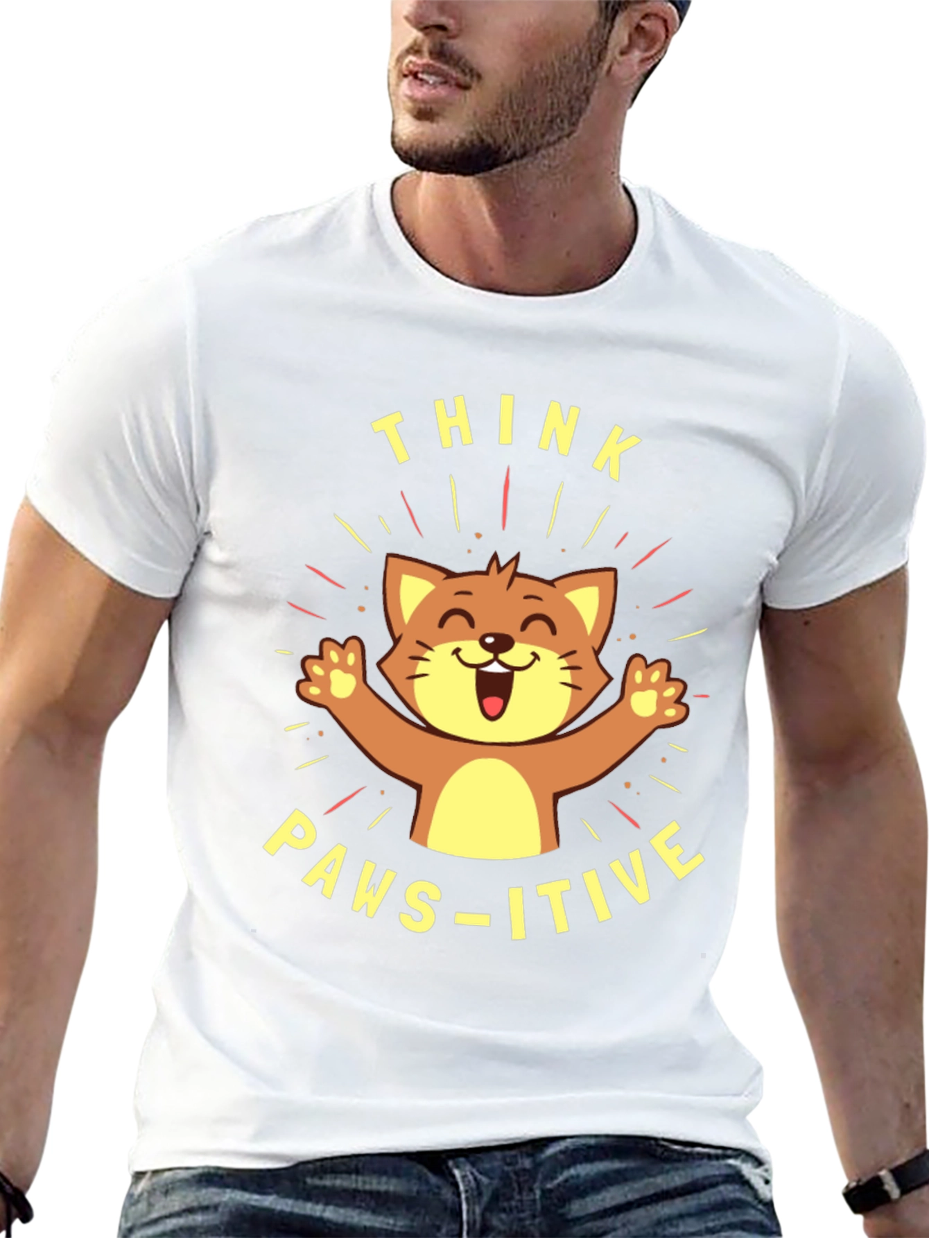 Think Paws-itive Cat Graphic Tee - Black Cotton T-Shirt