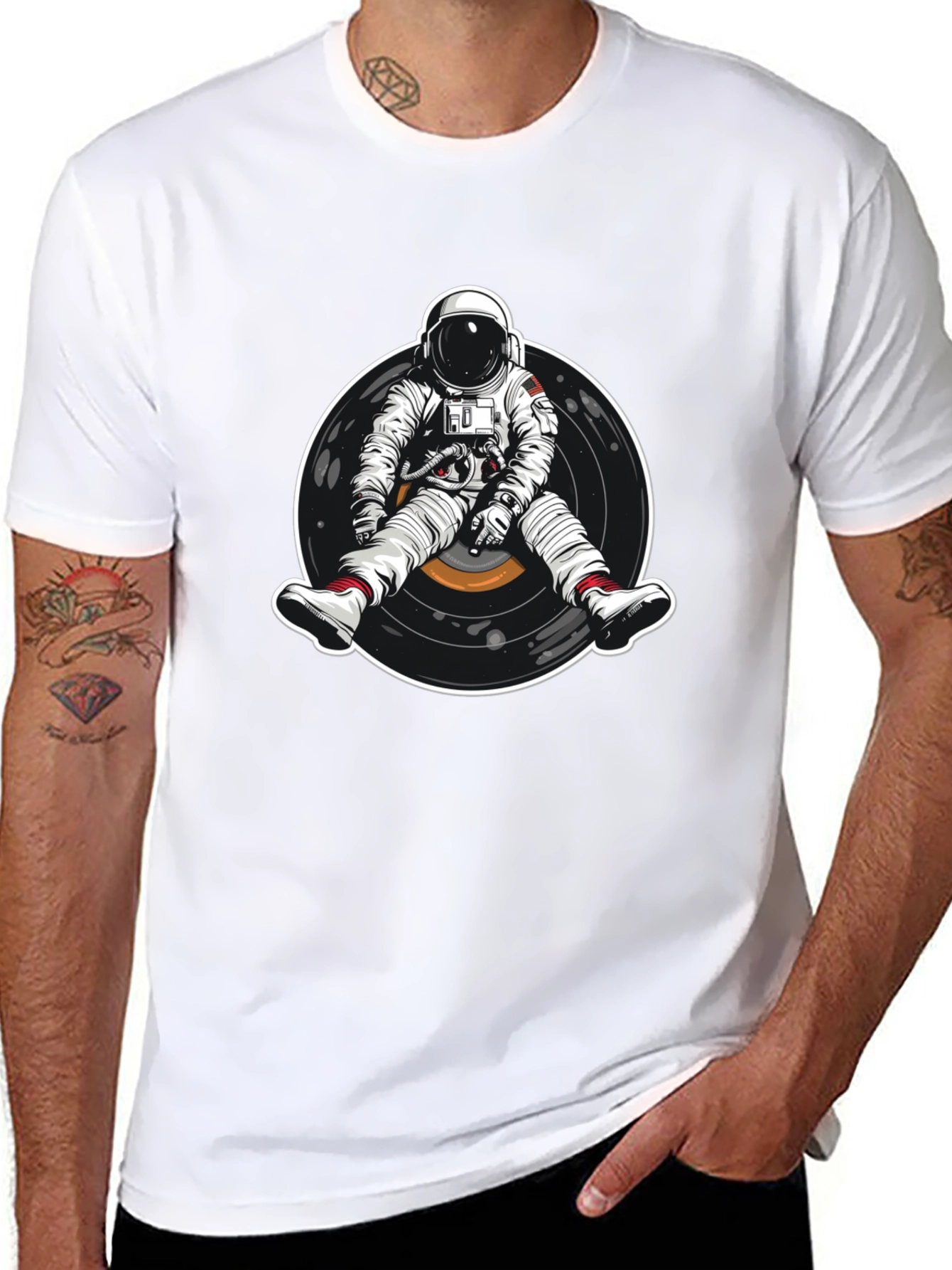 Astronaut Vinyl Record Graphic T-Shirt