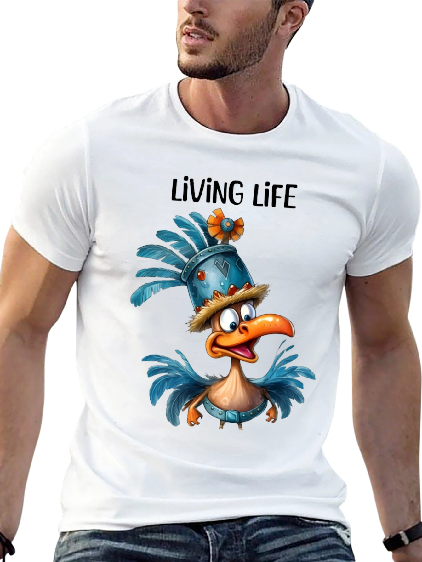 Living Life Cartoon Duck Graphic T-Shirt