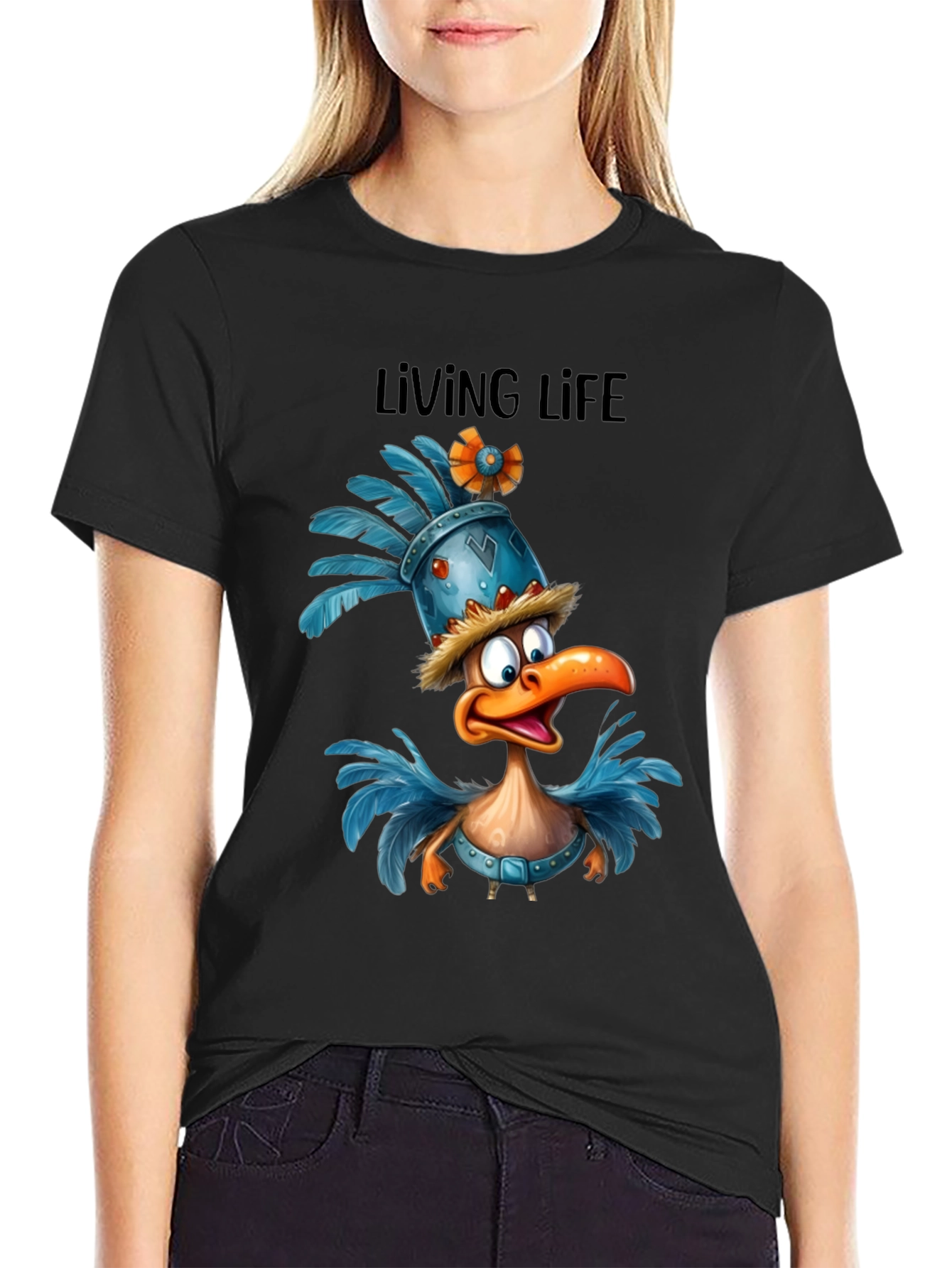 Living Life Cartoon Duck Graphic T-Shirt