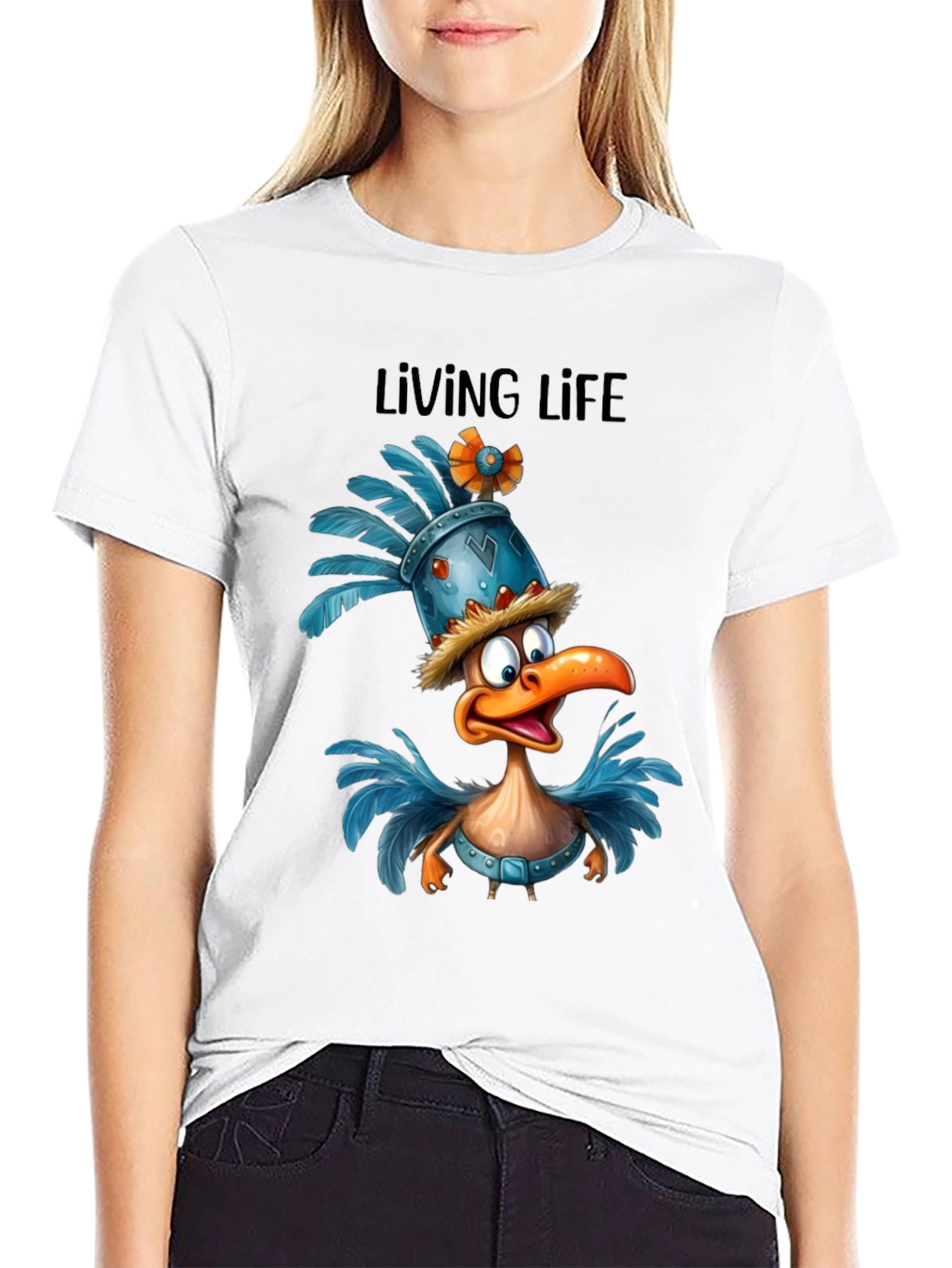 Living Life Cartoon Duck Graphic T-Shirt