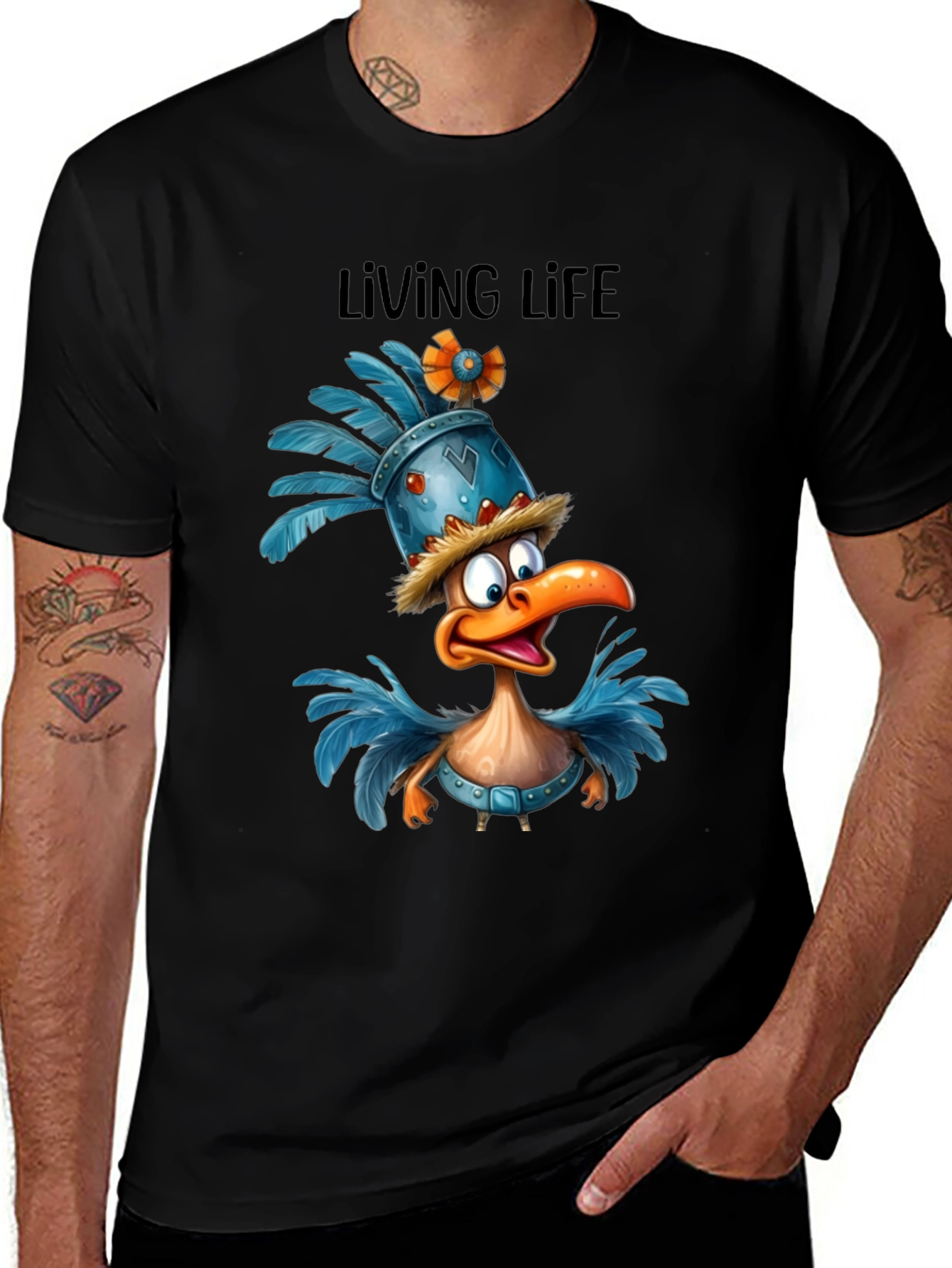 Living Life Cartoon Duck Graphic T-Shirt