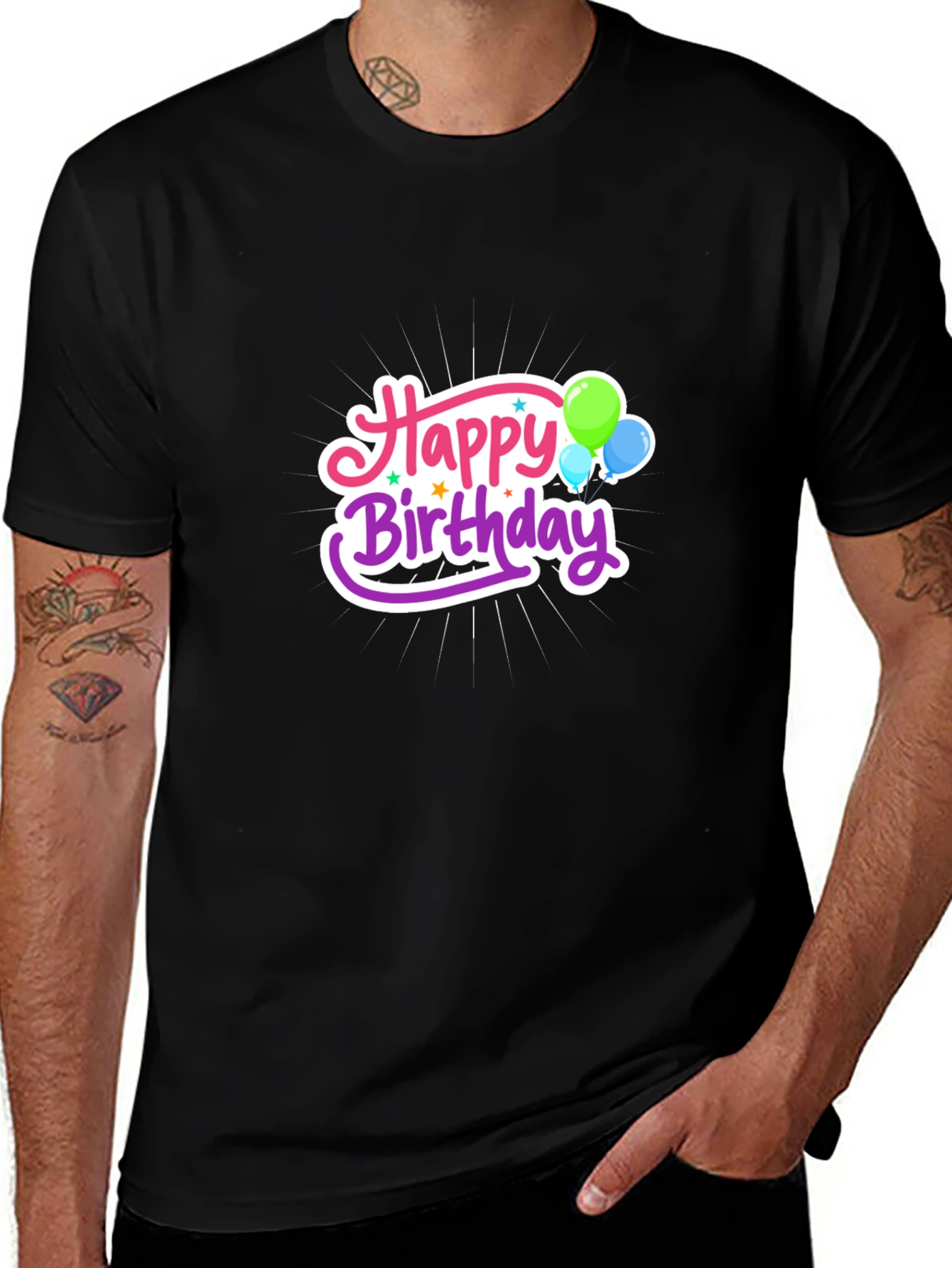 Happy Birthday Graphic Black T-Shirt