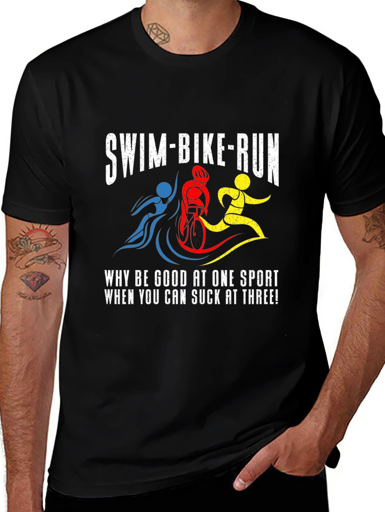 Swim-Bike-Run Black T-Shirt - Triathlon Humor