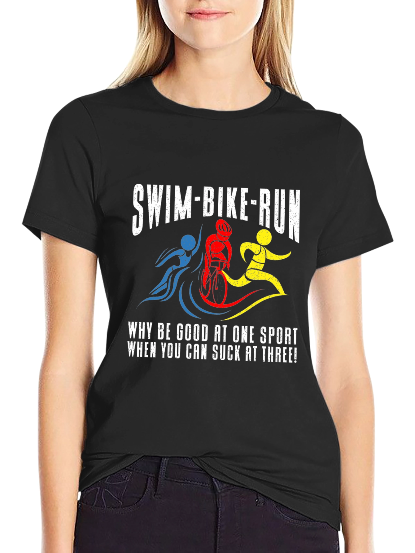 Swim-Bike-Run Black T-Shirt - Triathlon Humor