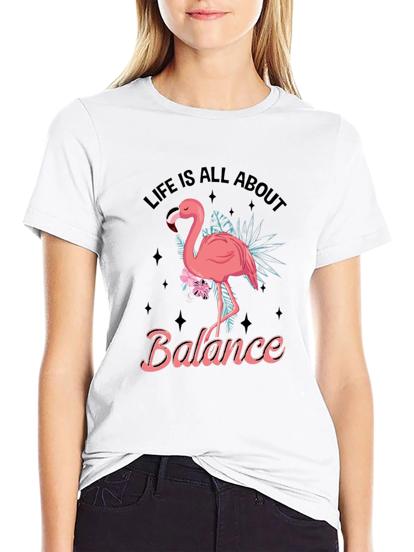 Life Balance Flamingo Graphic Tee - Black