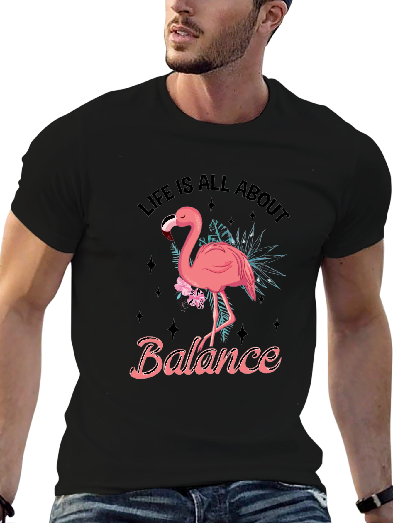 Life Balance Flamingo Graphic Tee - Black