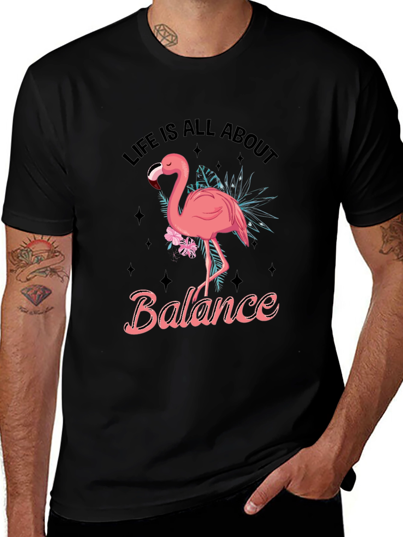 Life Balance Flamingo Graphic Tee - Black