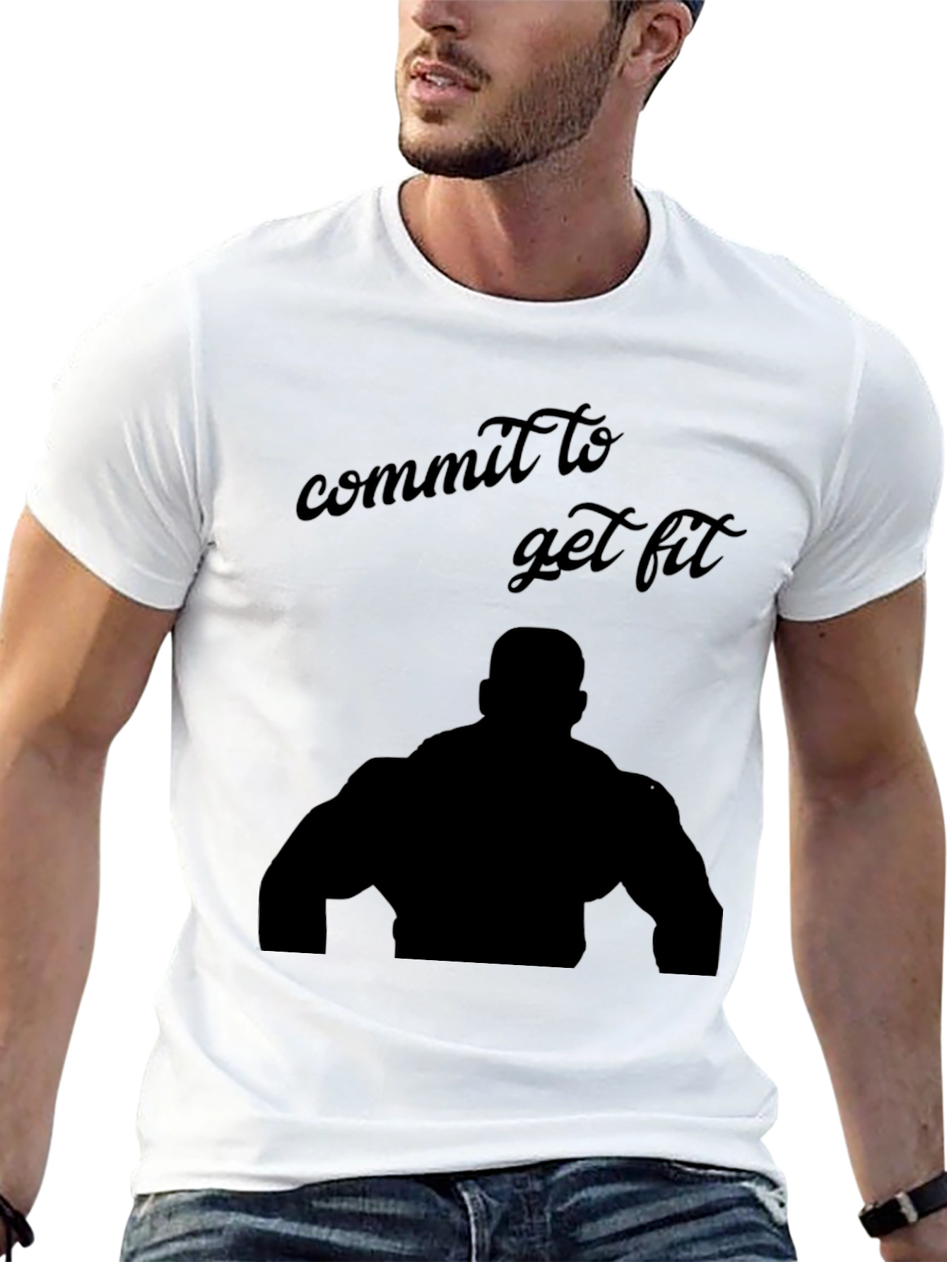 Commit to Get Fit Black T-Shirt Gym Motivation